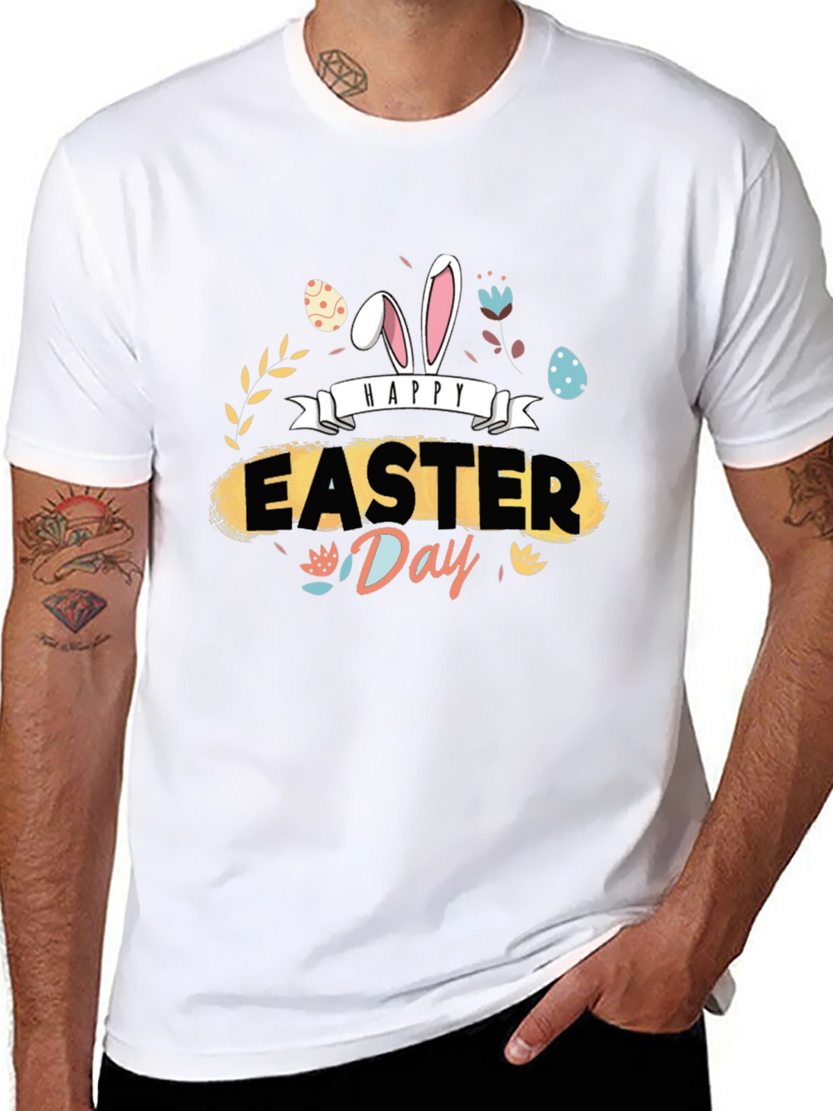 Happy Easter Day Graphic Tee - Mens Black T-Shirt