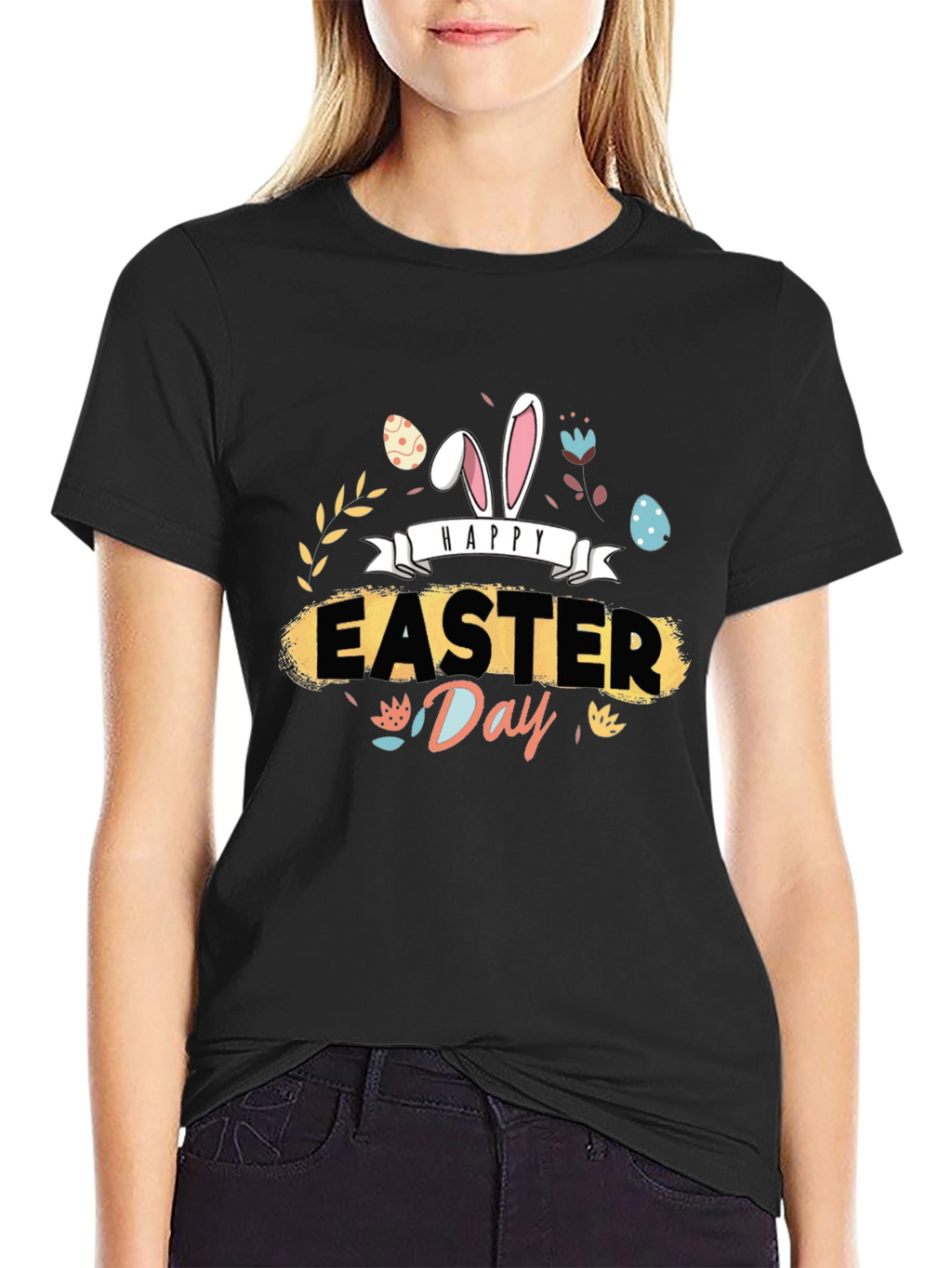 Happy Easter Day Graphic Tee - Mens Black T-Shirt