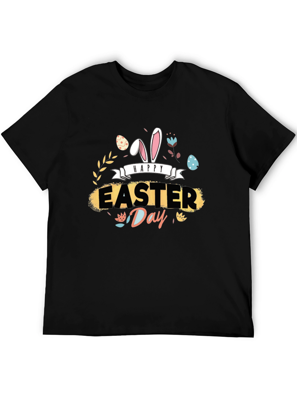 Happy Easter Day Graphic Tee - Mens Black T-Shirt