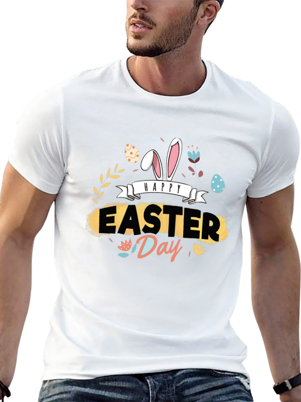 Happy Easter Day Graphic Tee - Mens Black T-Shirt