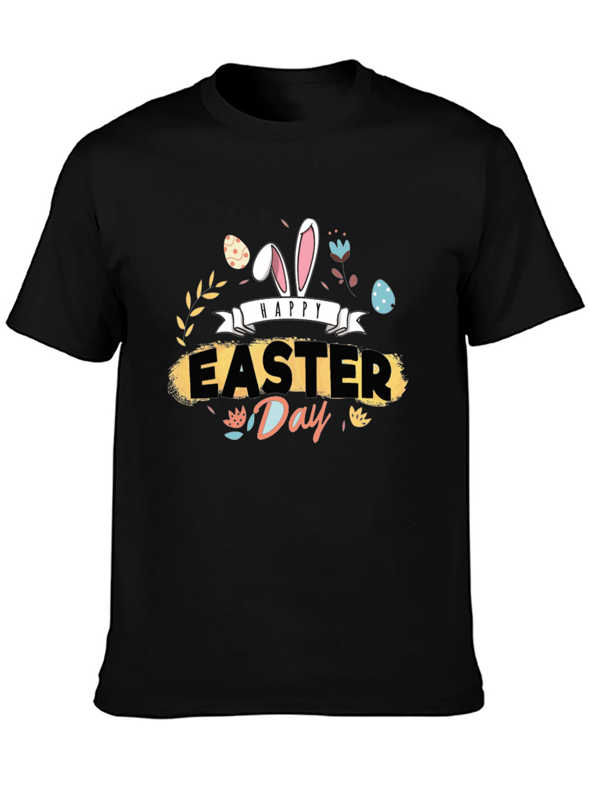 Happy Easter Day Graphic Tee - Mens Black T-Shirt