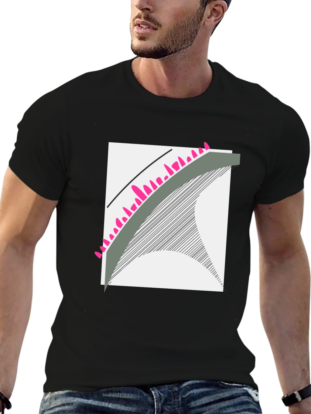 Abstract Graphic Tee - Modern Design Black Cotton