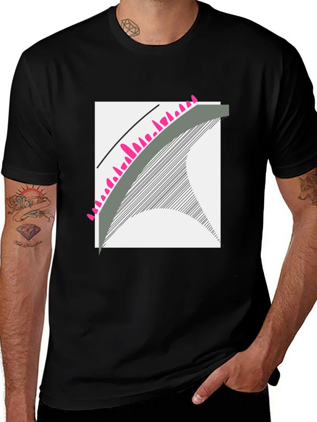 Abstract Graphic Tee - Modern Design Black Cotton