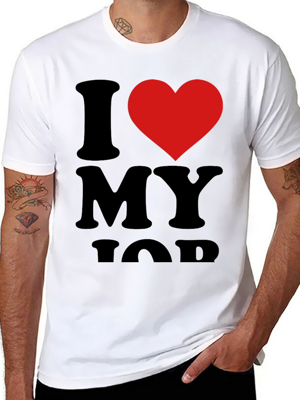 I Love My Job Black T-Shirt with Red Heart