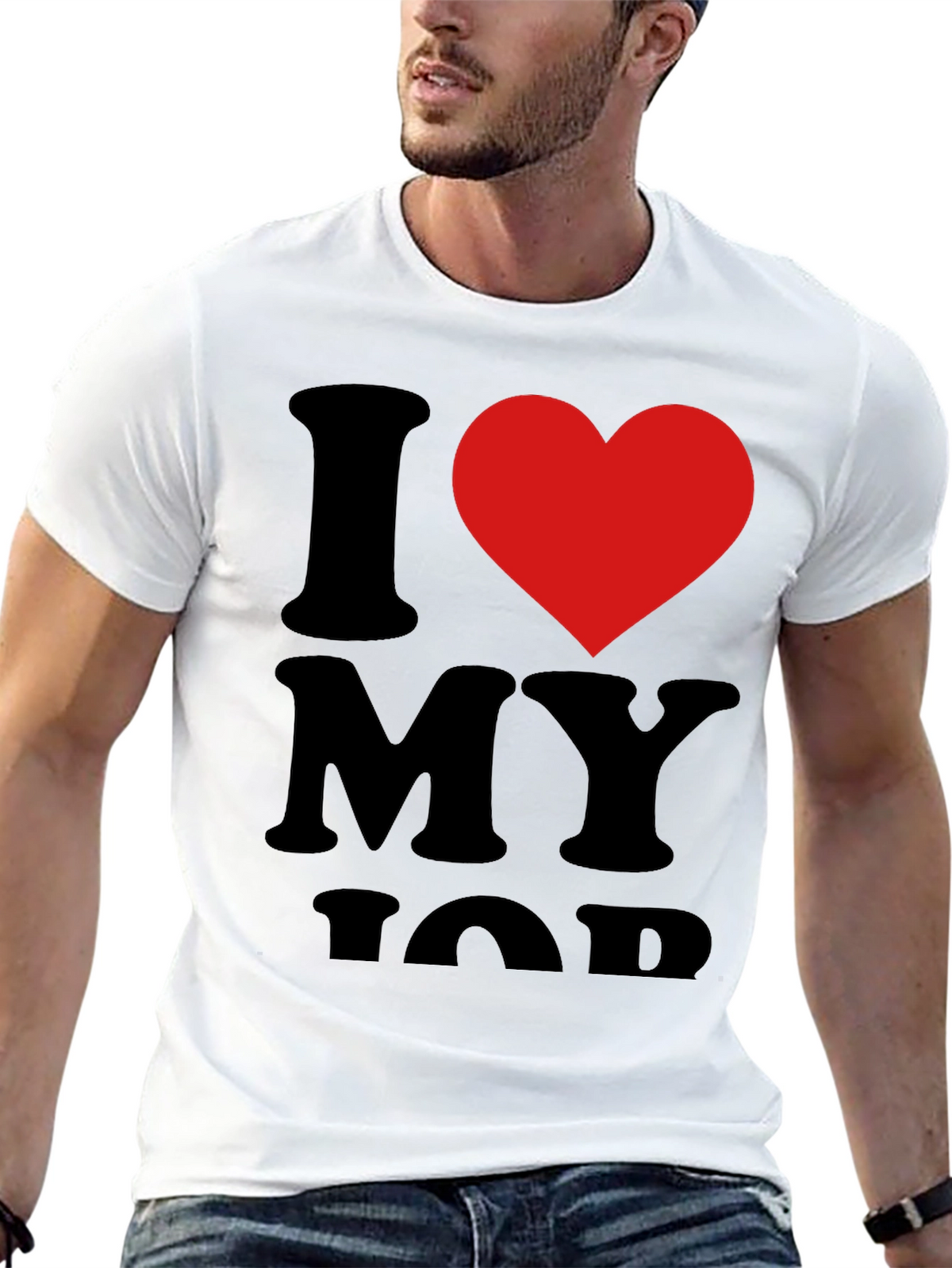 I Love My Job Black T-Shirt with Red Heart