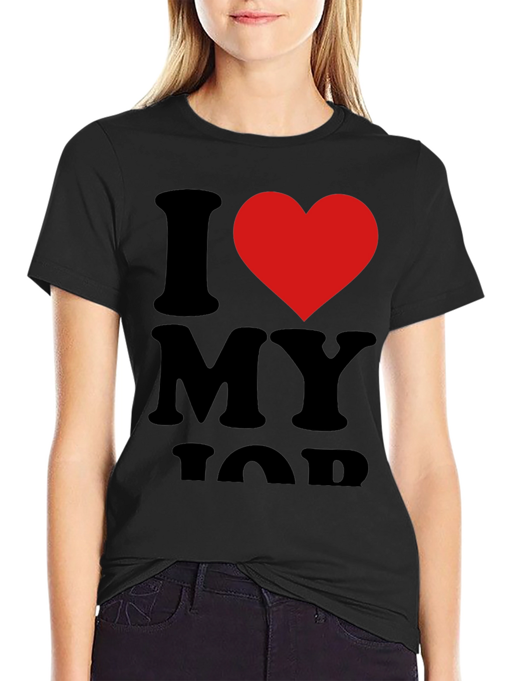 I Love My Job Black T-Shirt with Red Heart