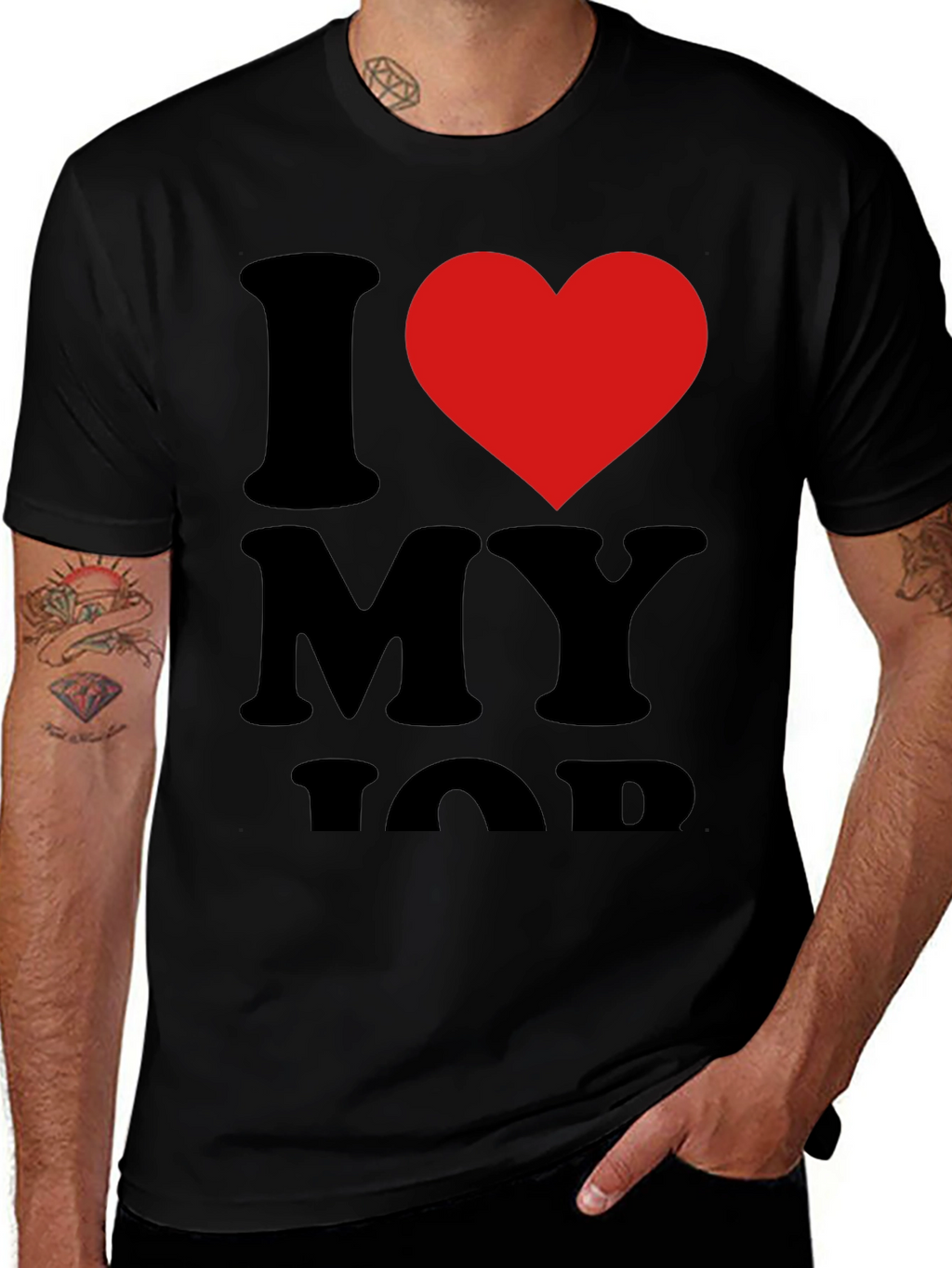 I Love My Job Black T-Shirt with Red Heart
