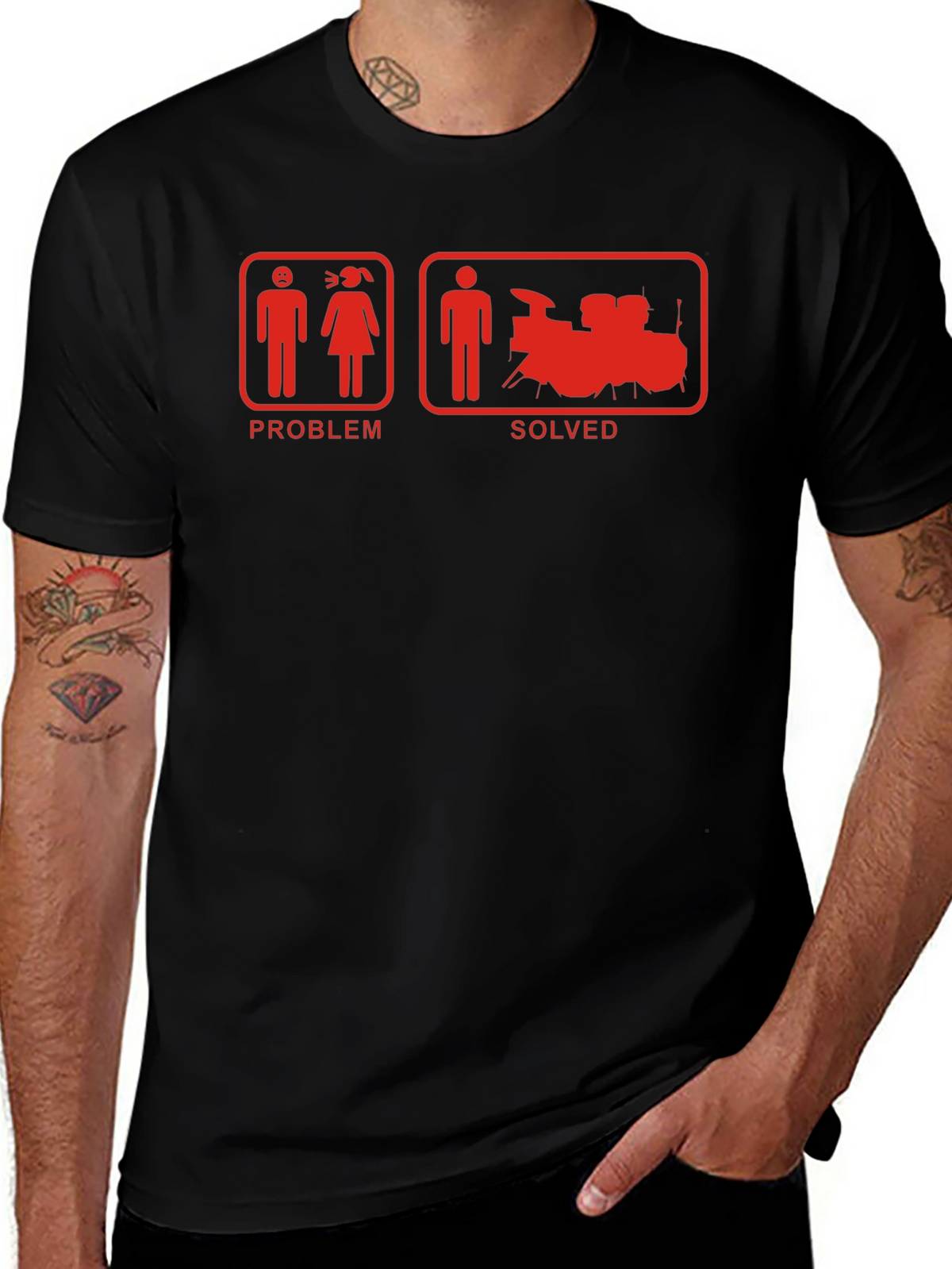 Problem Solved Drum Set Black T-Shirt