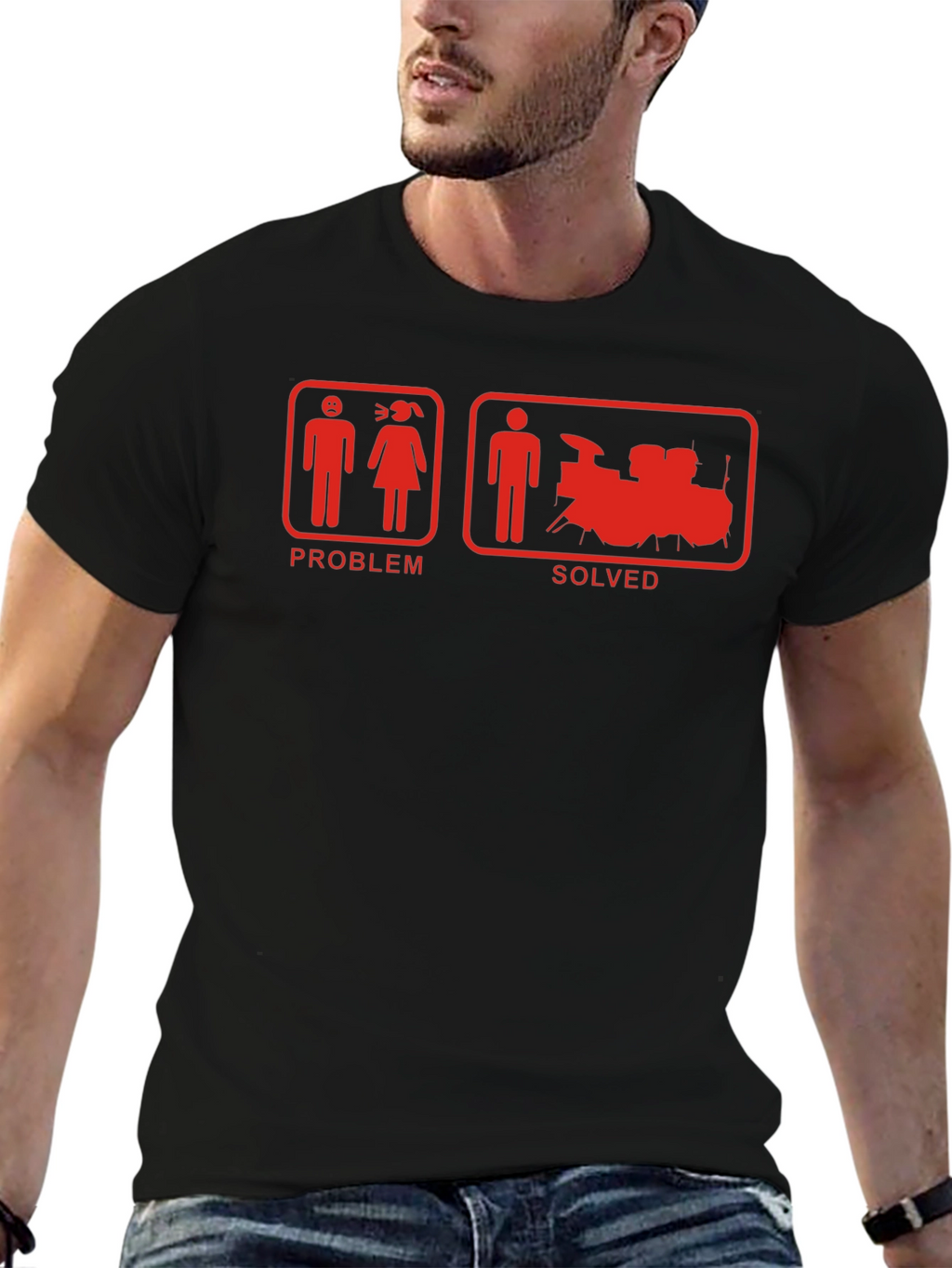 Problem Solved Drum Set Black T-Shirt