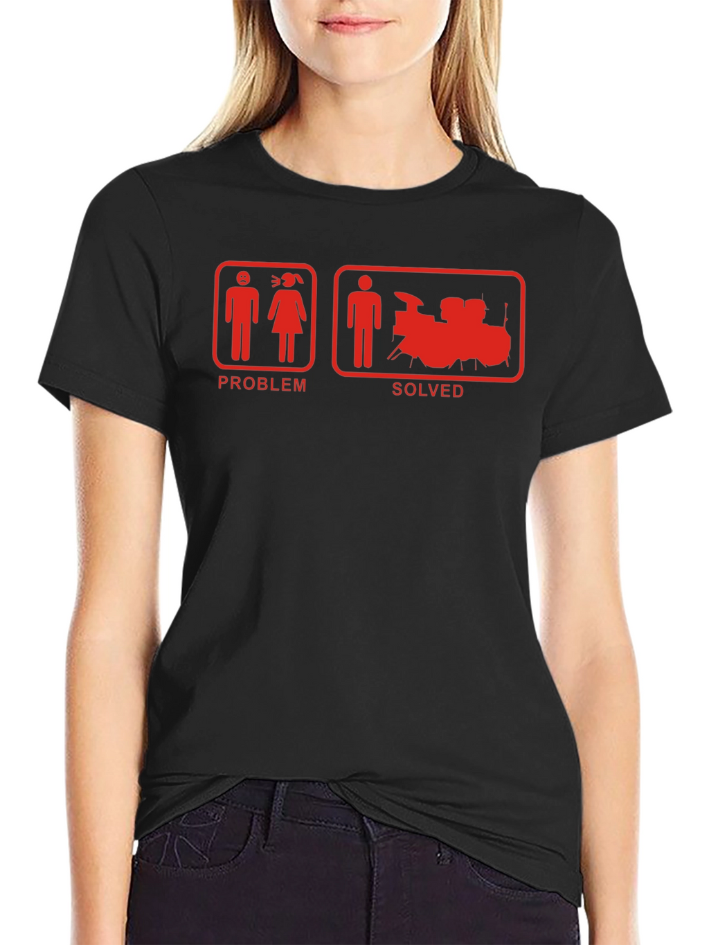 Problem Solved Drum Set Black T-Shirt