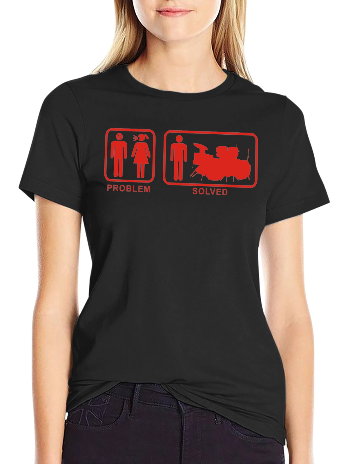 Problem Solved Drum Set Black T-Shirt