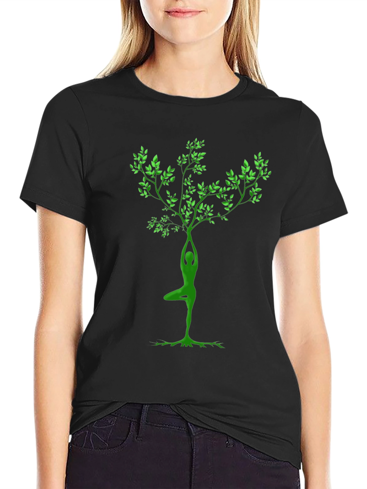 Yoga Tree Pose Graphic Black T-Shirt