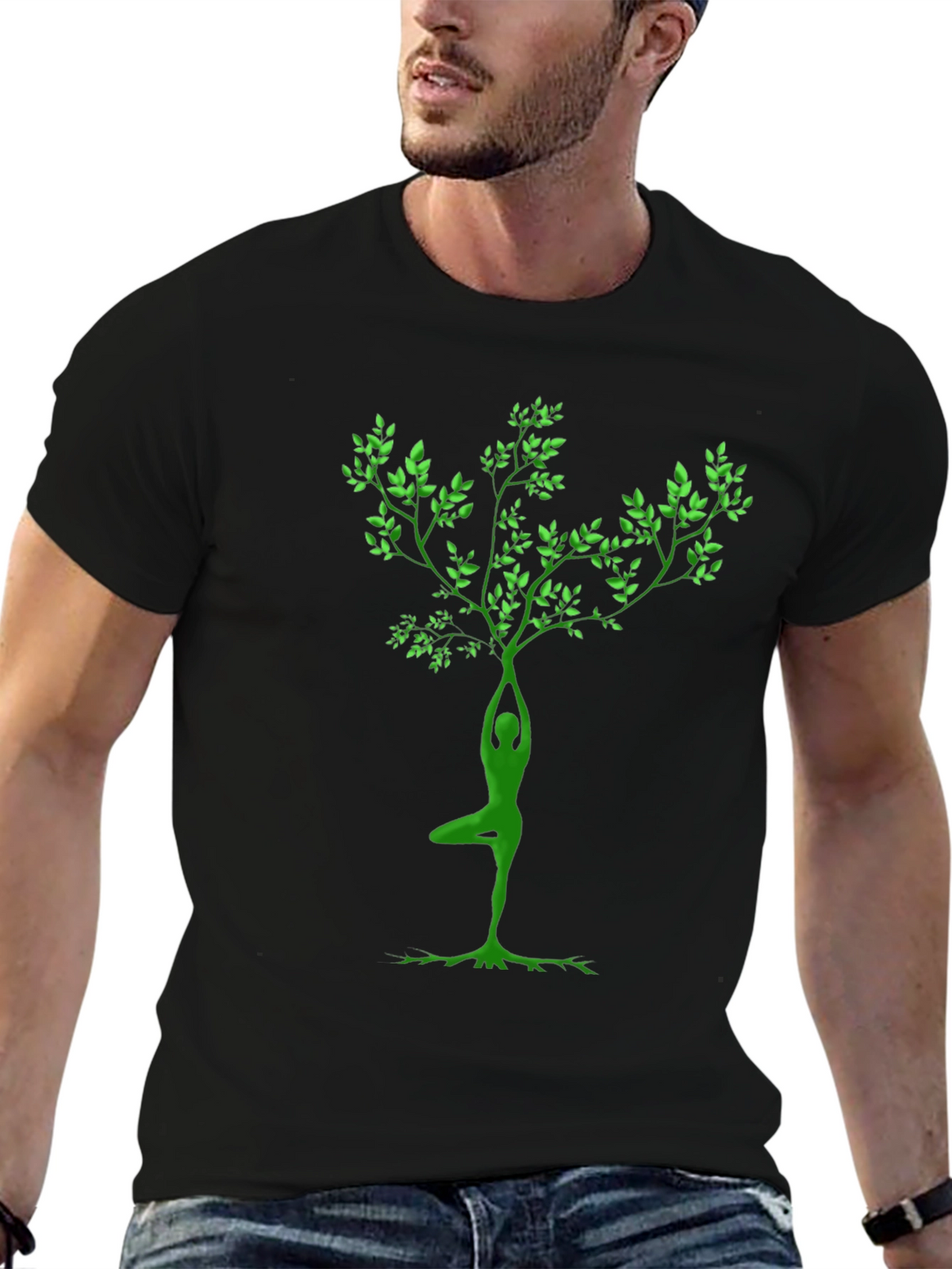 Yoga Tree Pose Graphic Black T-Shirt