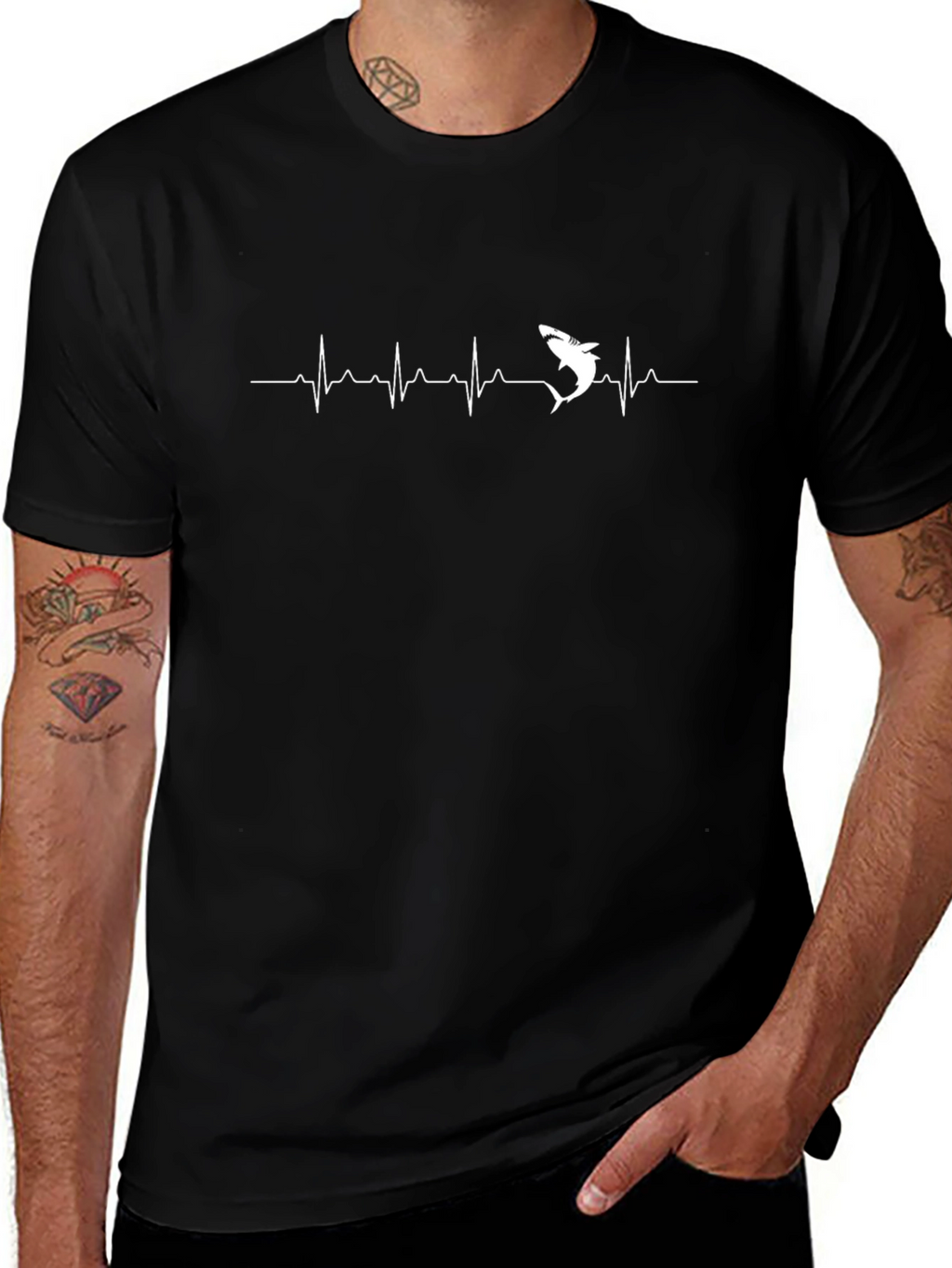 Shark Heartbeat Graphic T-Shirt - Black