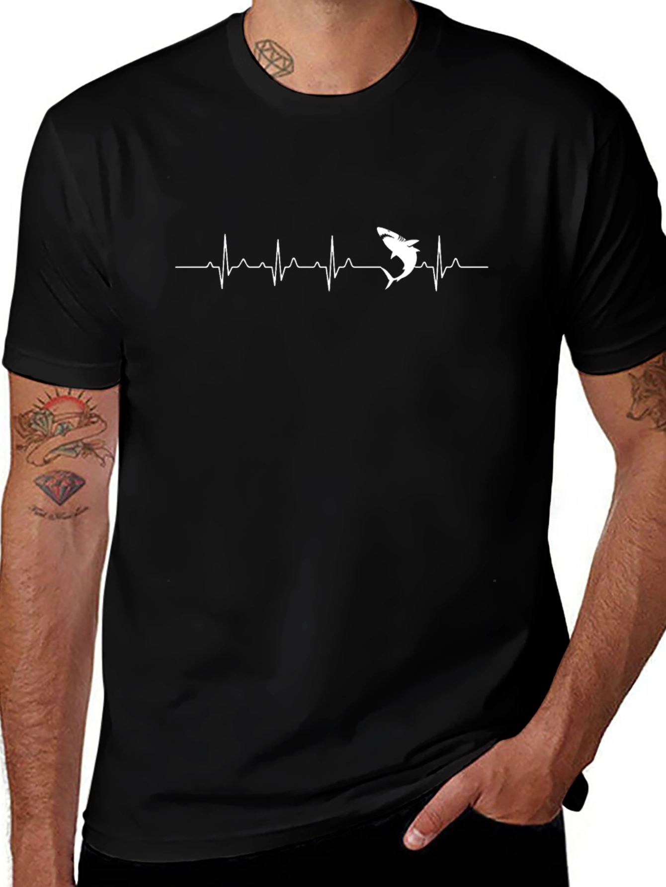 Shark Heartbeat Graphic T-Shirt - Black