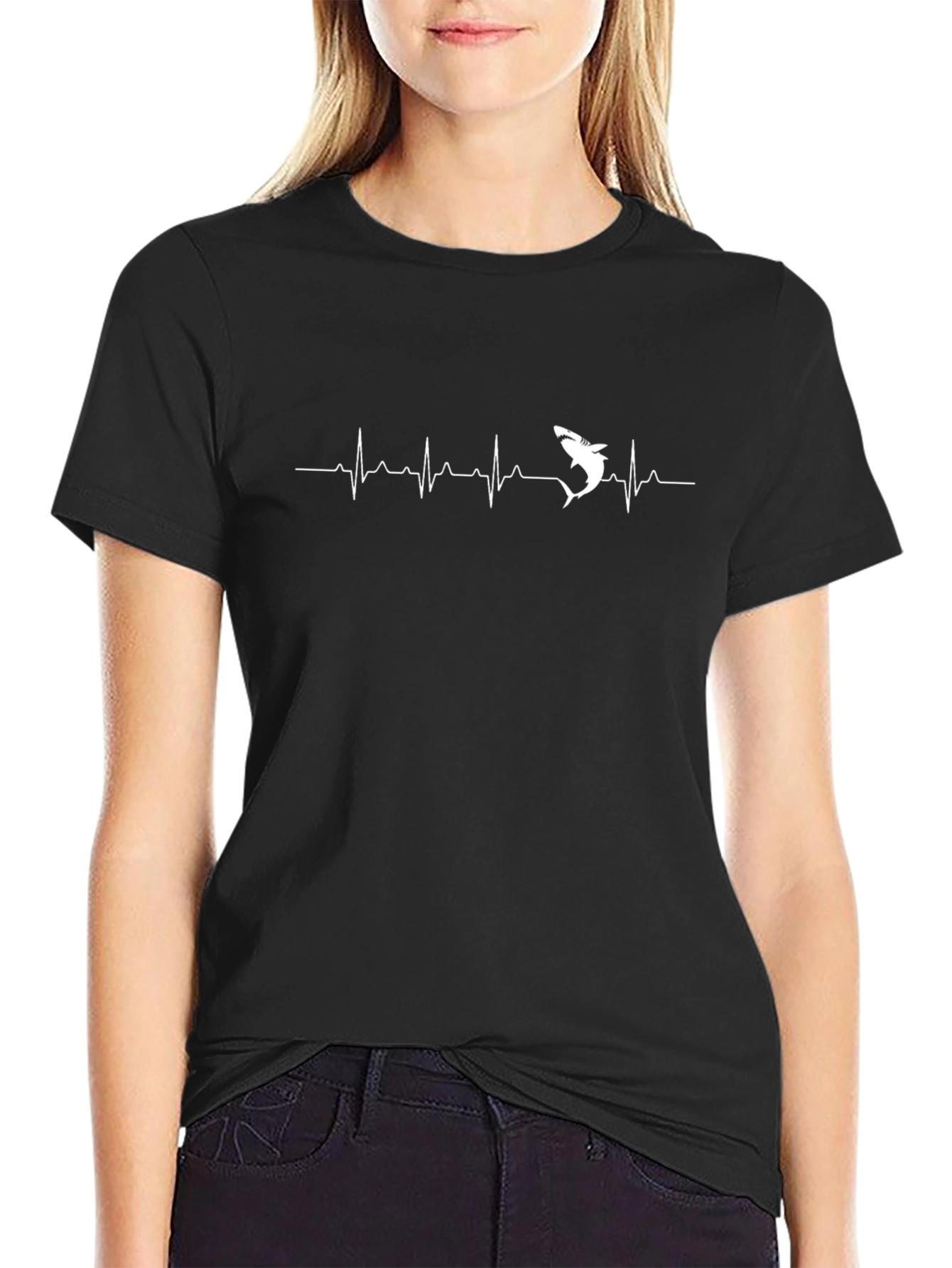 Shark Heartbeat Graphic T-Shirt - Black