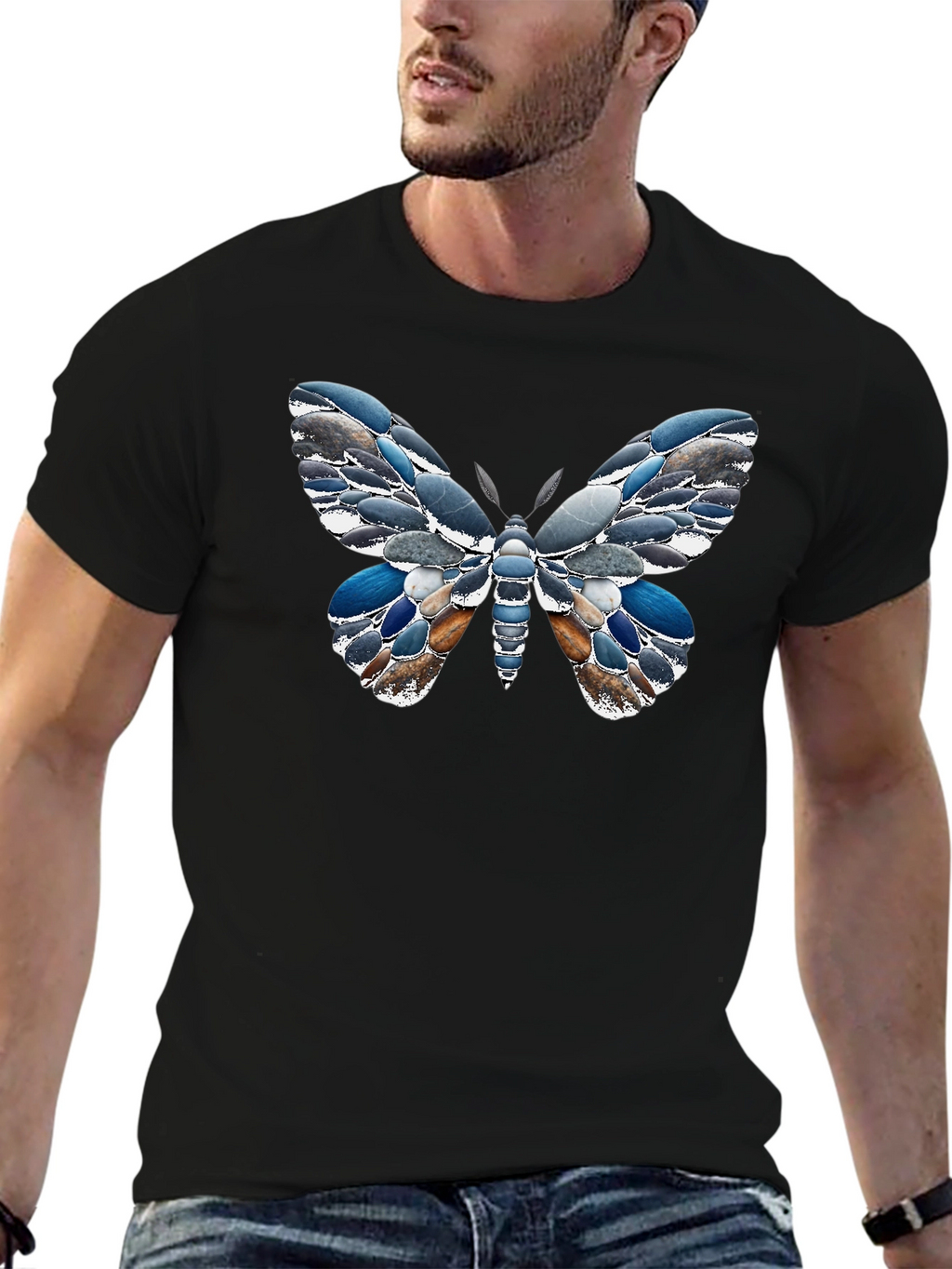 Stone Butterfly Graphic Tee - Unique Nature Design