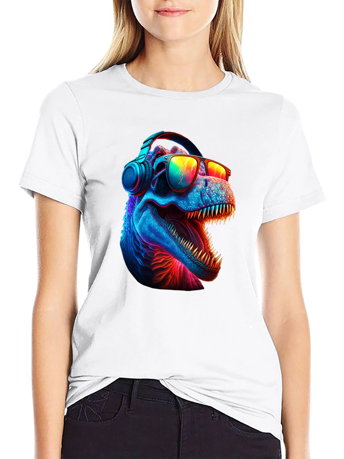 Cool Dino T-Shirt - Dinosaur with Headphones & Sunglasses