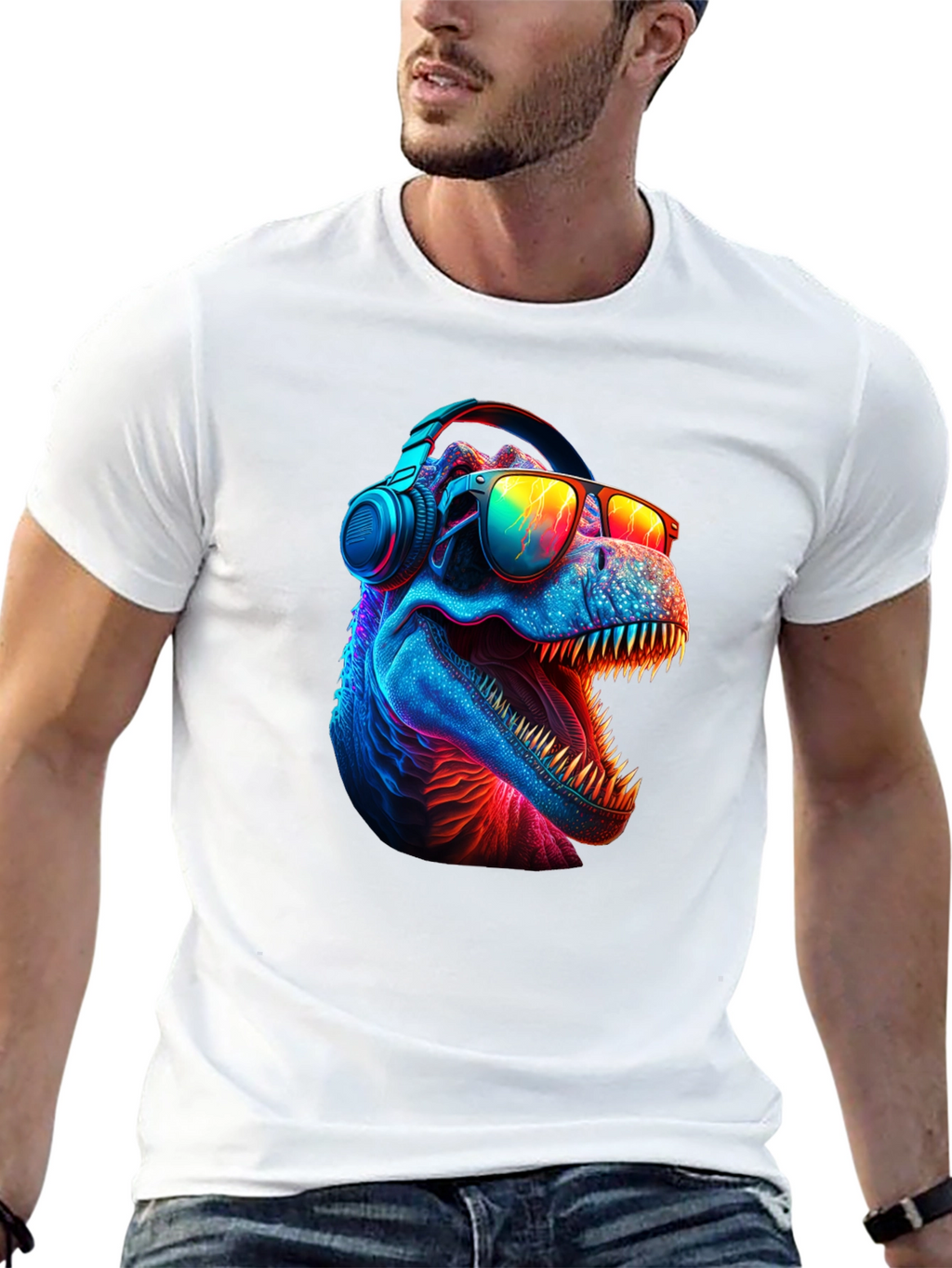 Cool Dino T-Shirt - Dinosaur with Headphones & Sunglasses