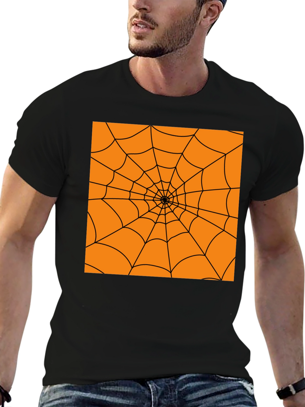 Halloween Spider Web Graphic Tee - Black