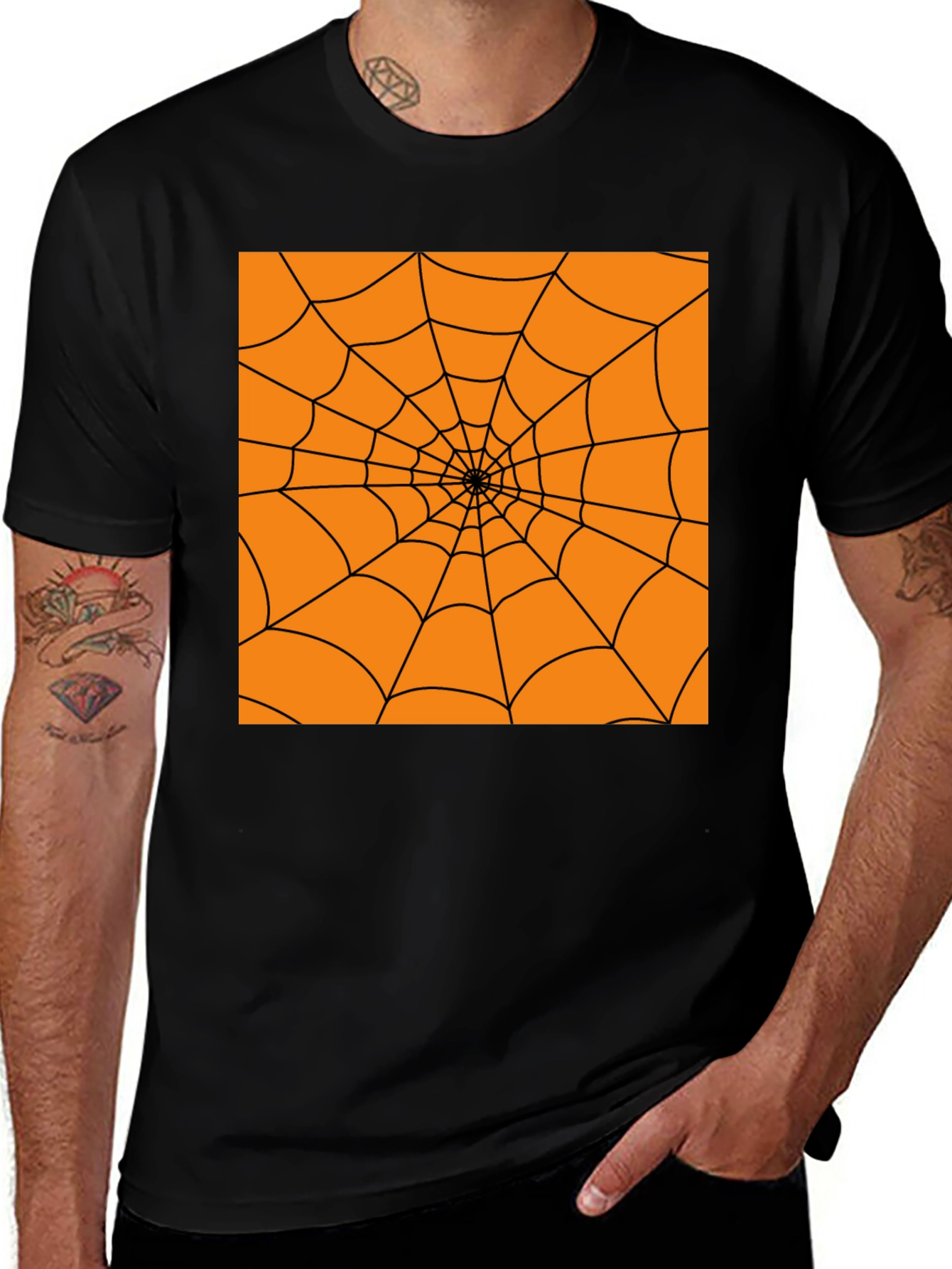 Halloween Spider Web Graphic Tee - Black