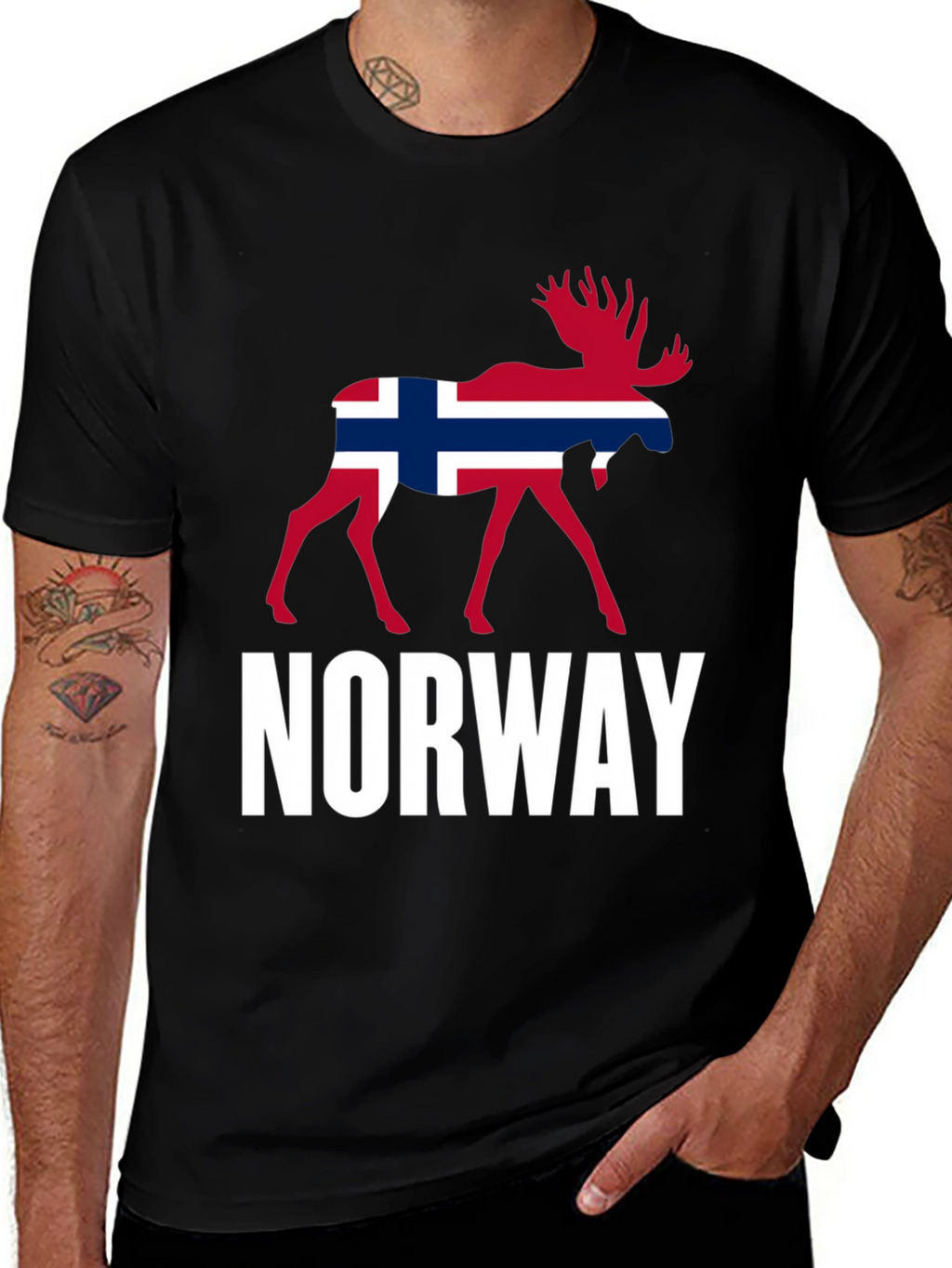 Norway Moose Graphic Tee - Black Cotton Shirt