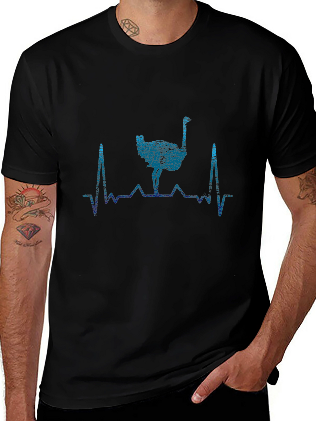 Ostrich Heartbeat Graphic T-Shirt - Trendy Casual Wear