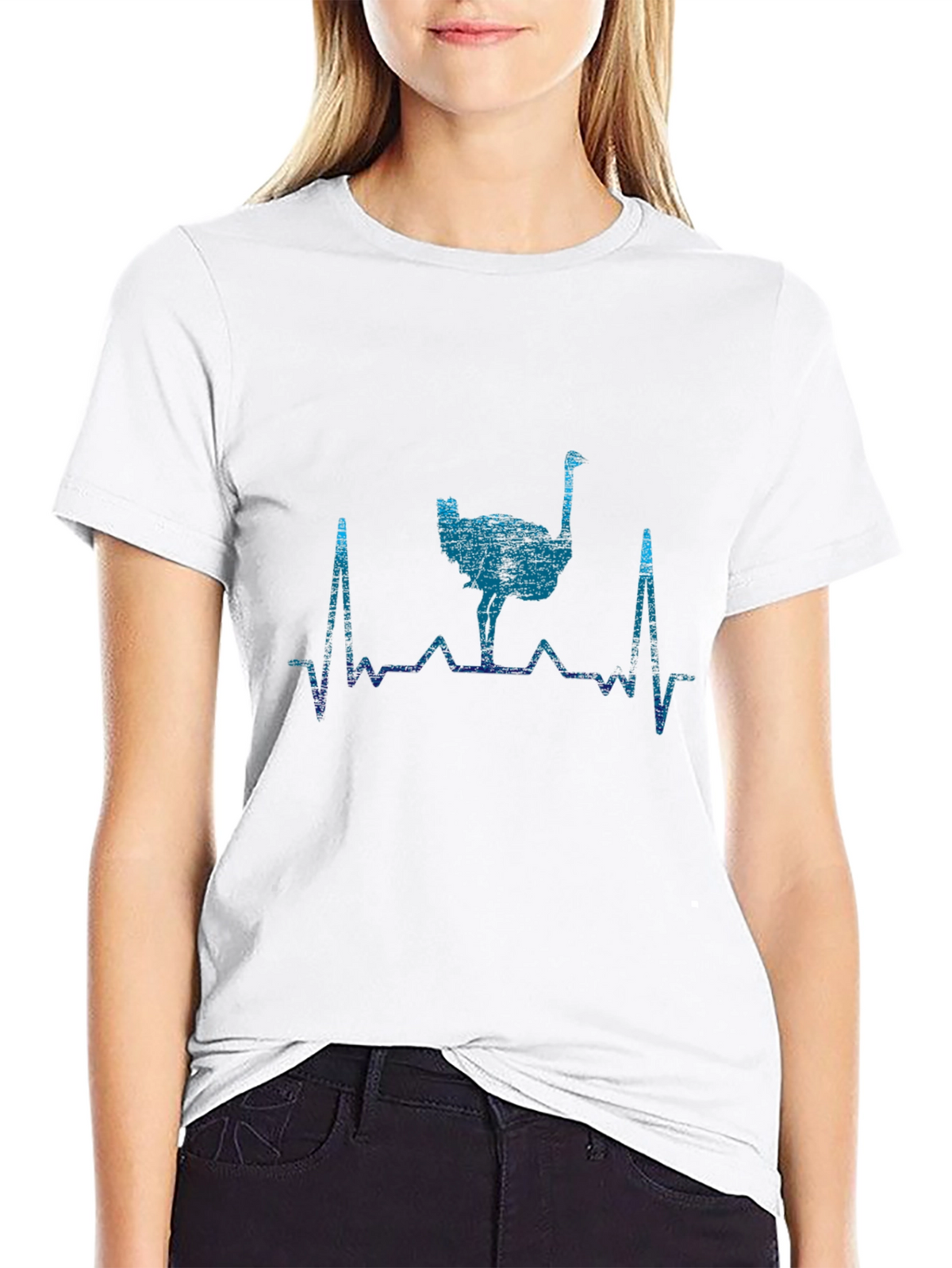 Ostrich Heartbeat Graphic T-Shirt - Trendy Casual Wear