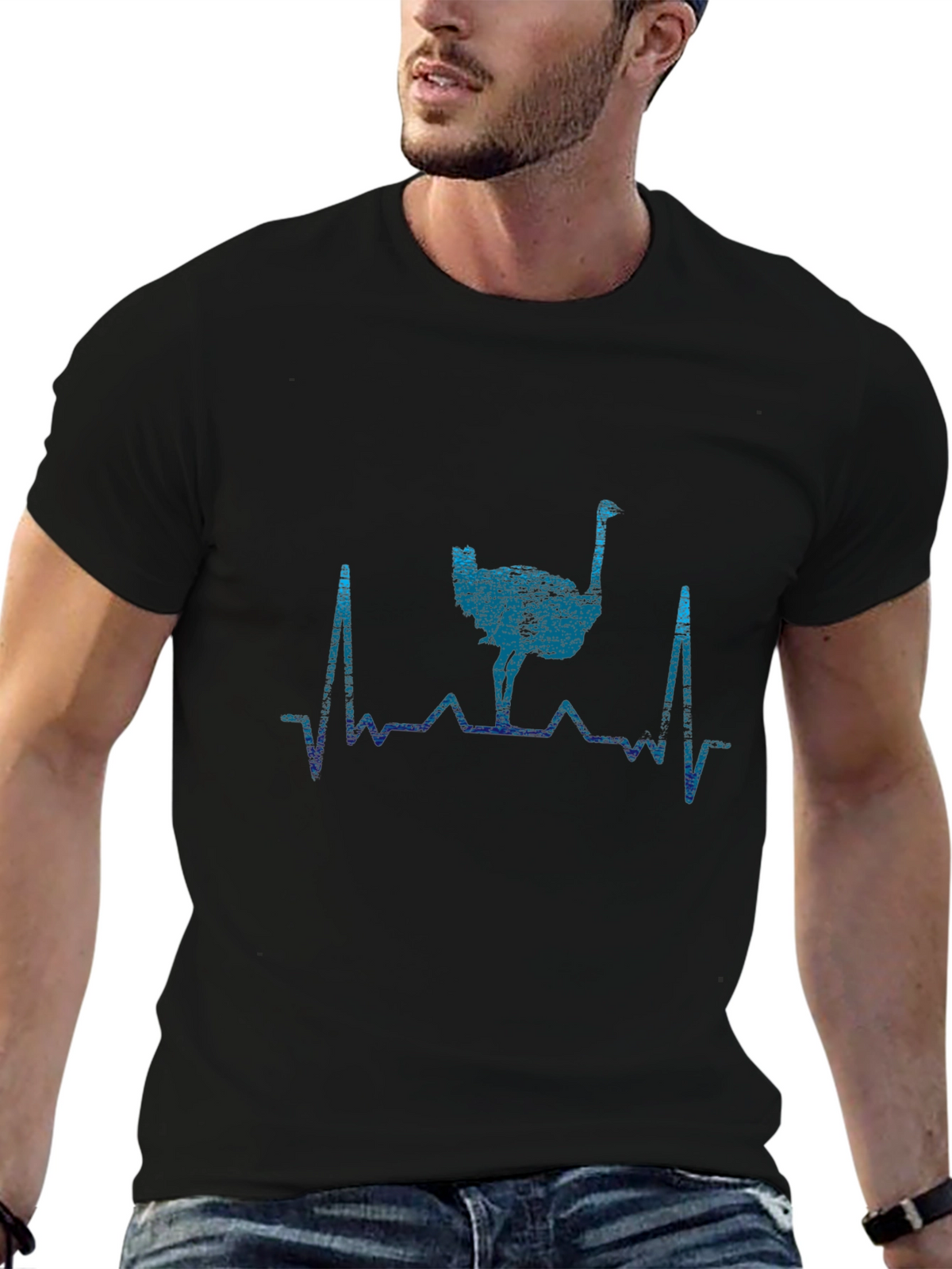 Ostrich Heartbeat Graphic T-Shirt - Trendy Casual Wear