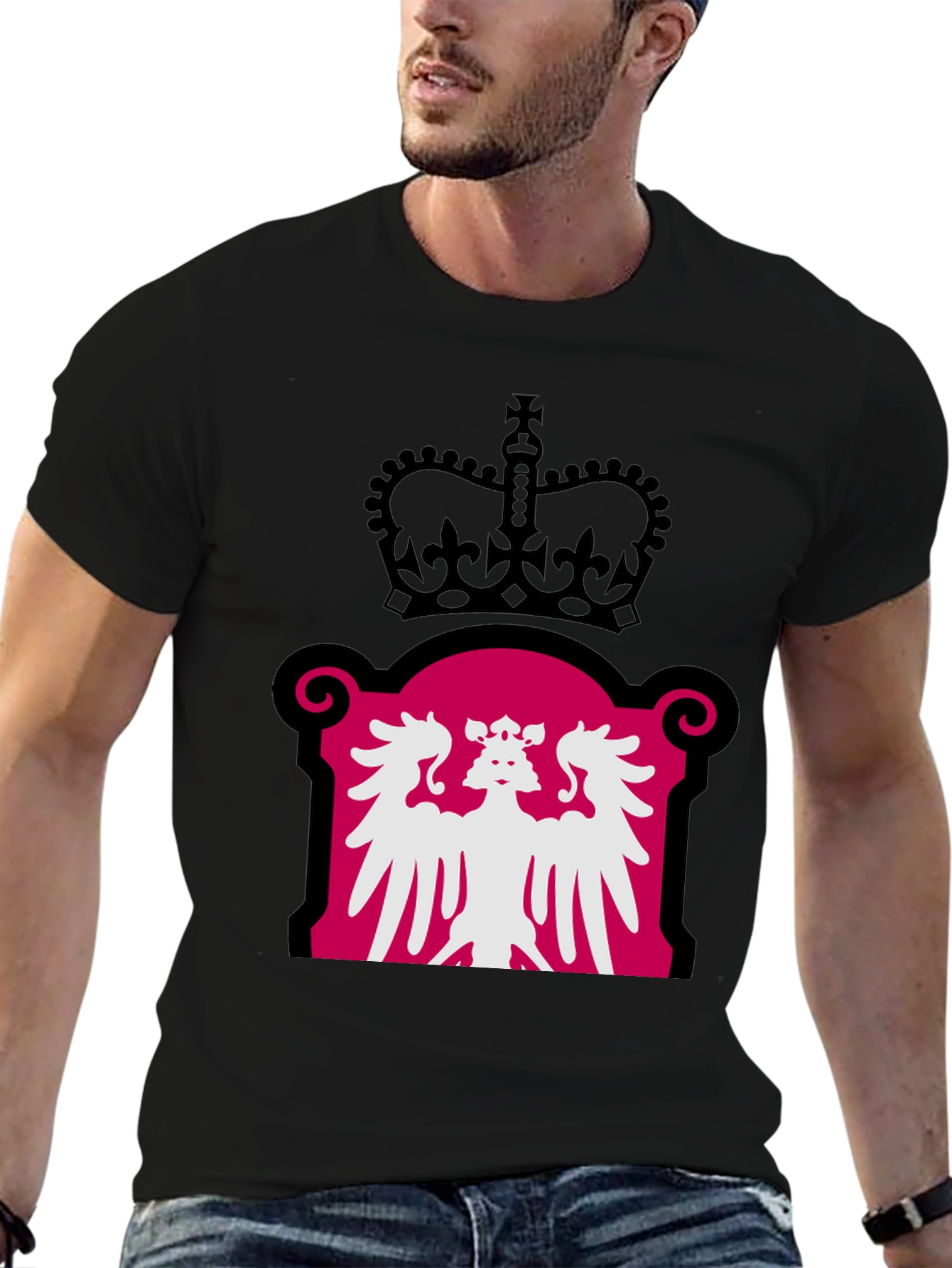 Royal Crest Graphic Tee - Black Cotton Blend