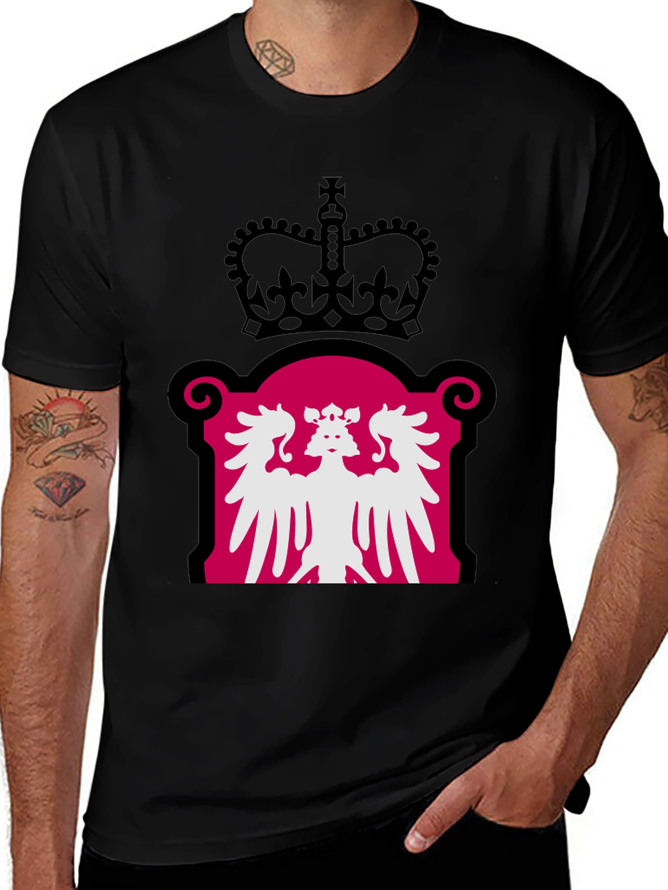 Royal Crest Graphic Tee - Black Cotton Blend