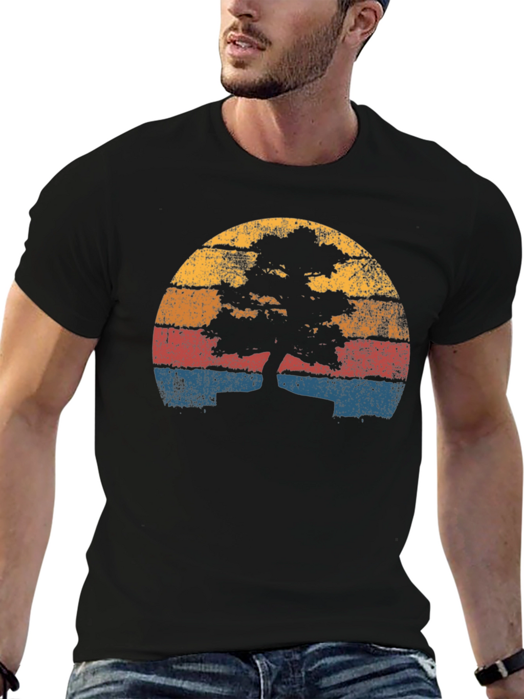 Bonsai Tree Retro Sunset Graphic Tee