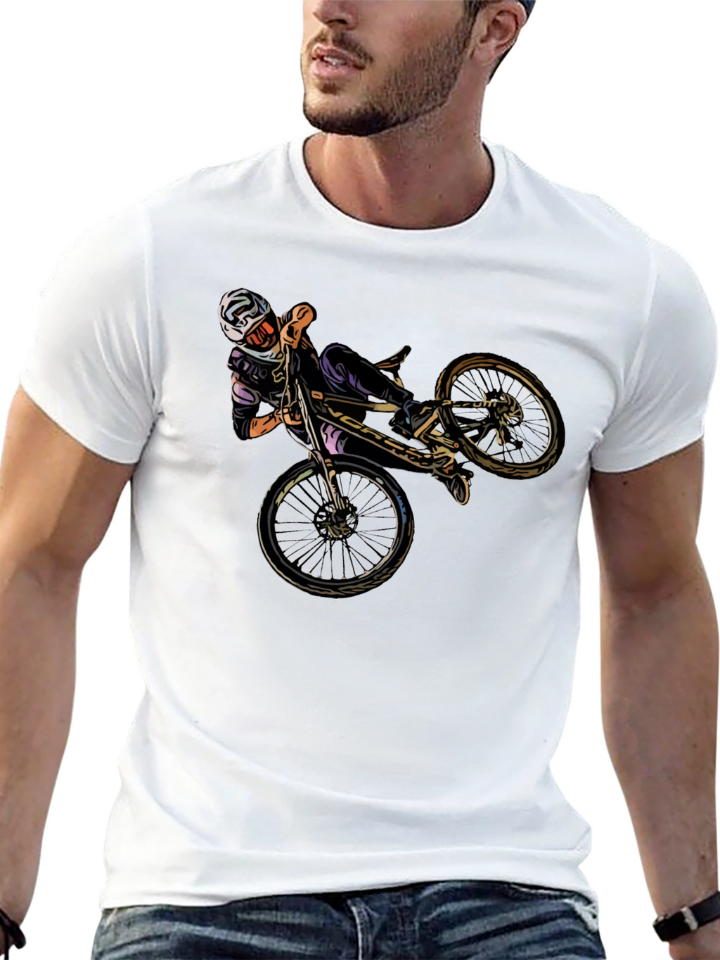 Cool Mountain Bike Stunt Graphic Black T-Shirt