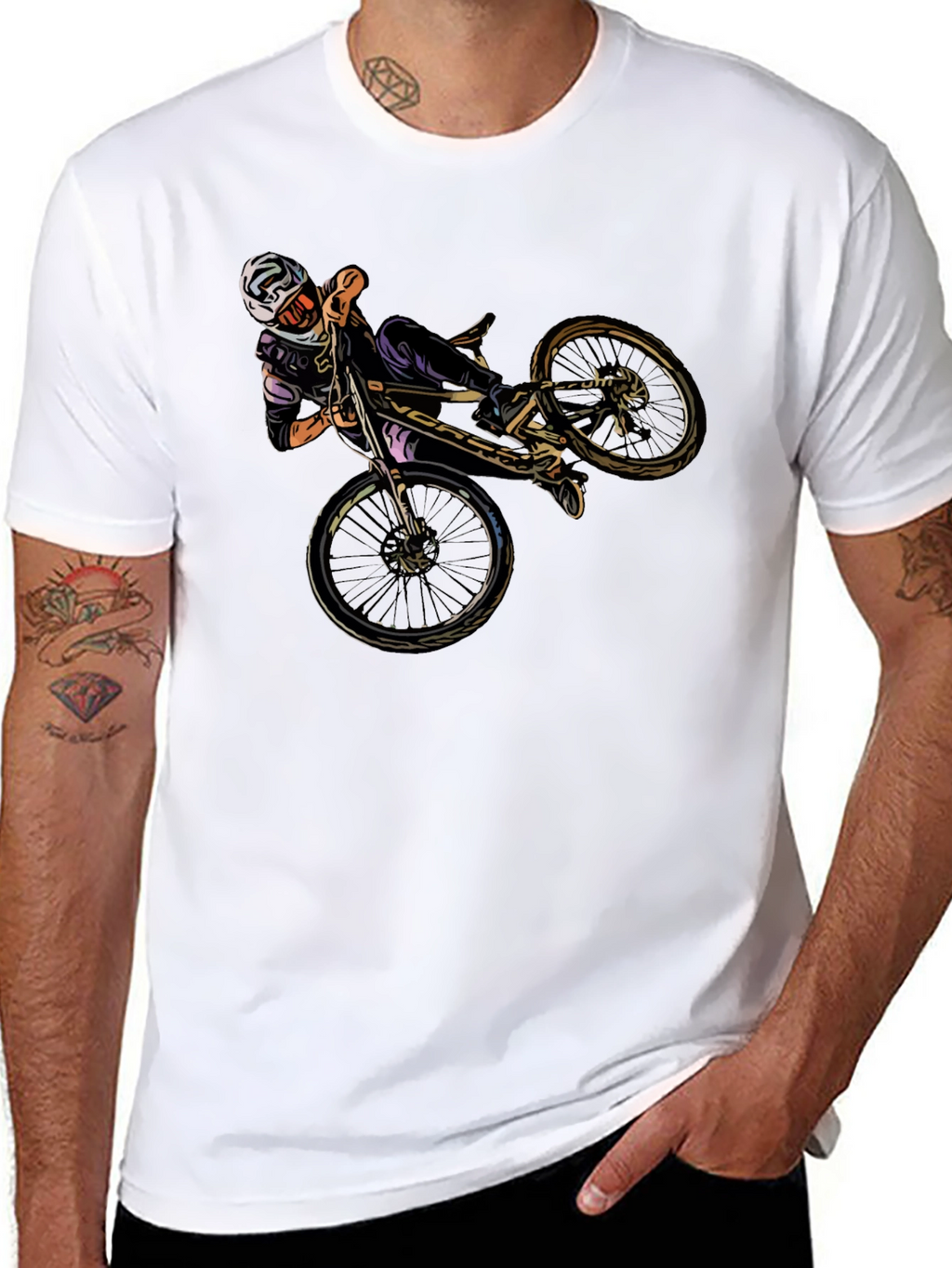 Cool Mountain Bike Stunt Graphic Black T-Shirt