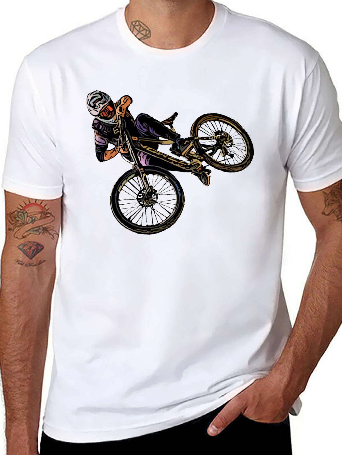 Cool Mountain Bike Stunt Graphic Black T-Shirt