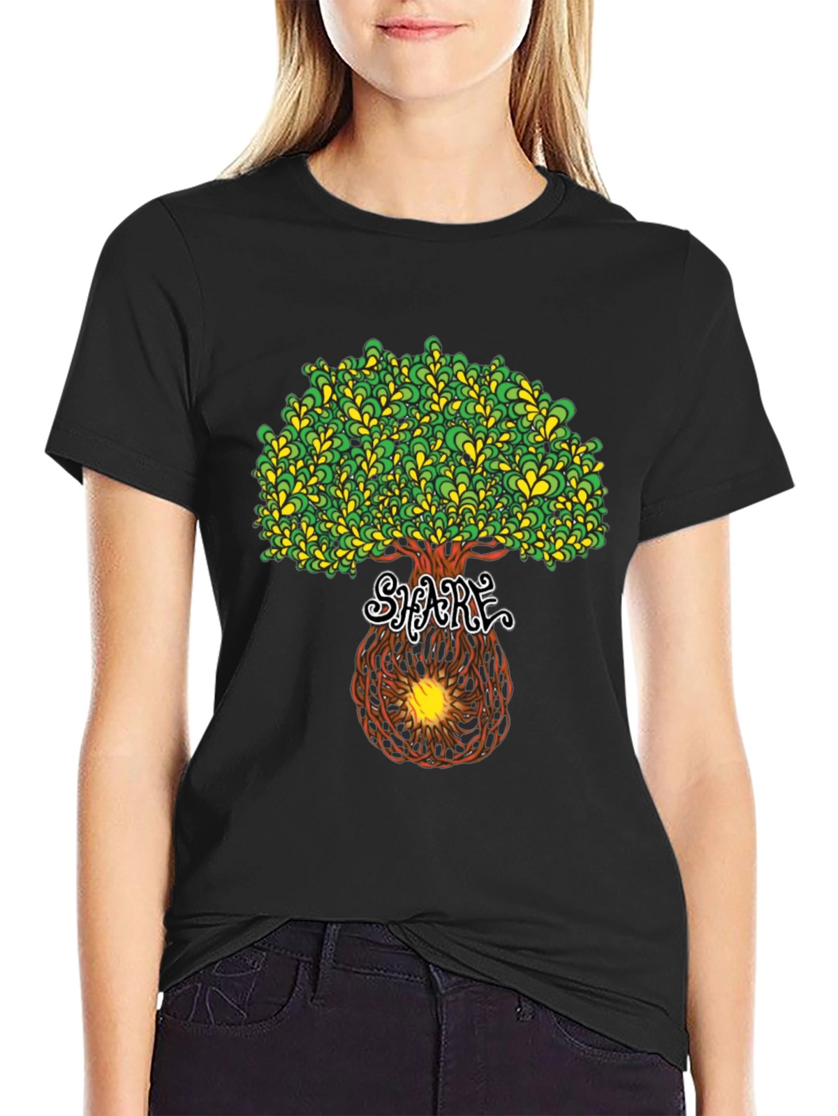 Psychedelic Tree Graphic Tee - Black