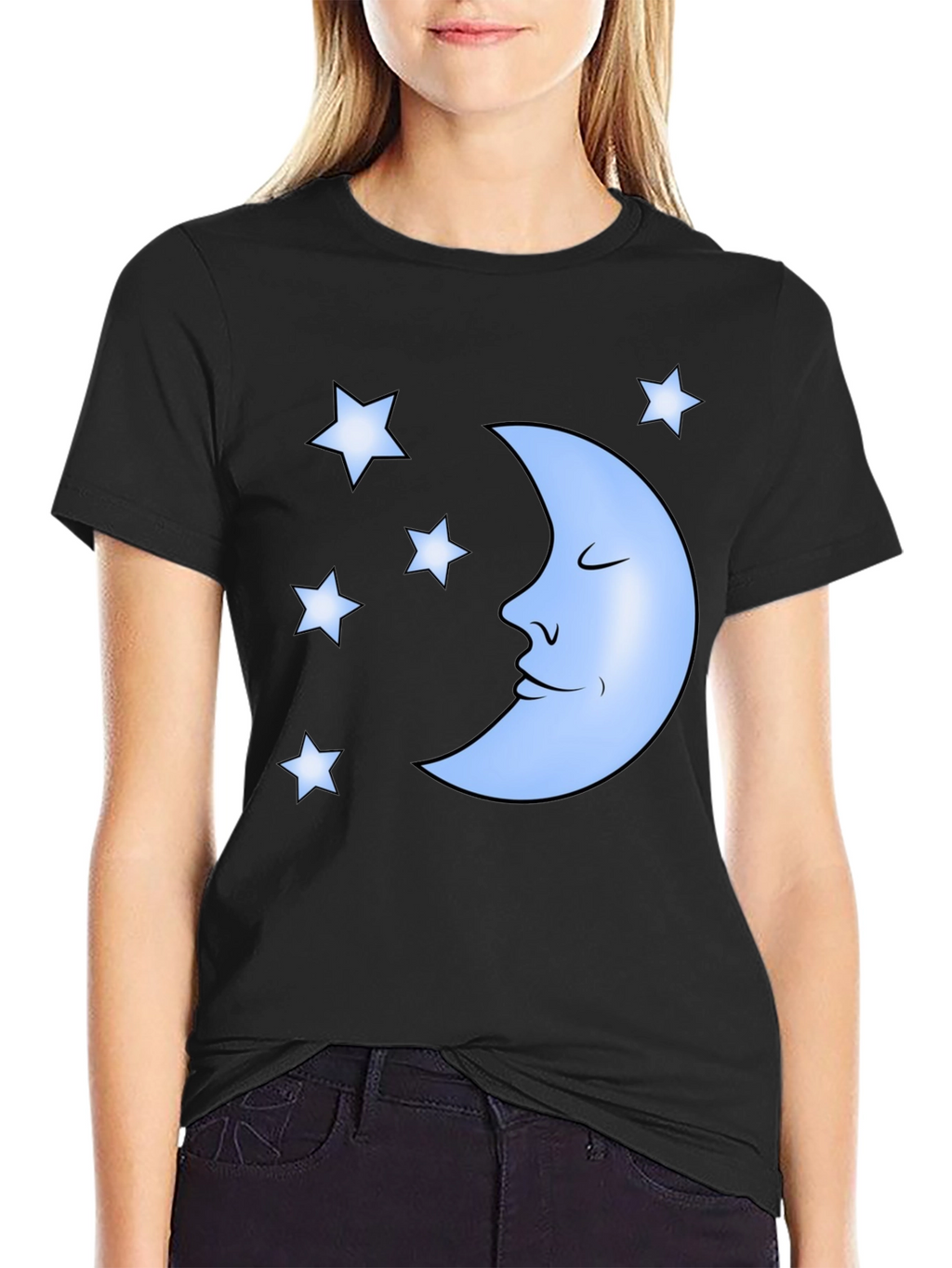 Dreamy Moon & Stars Graphic Tee - Black