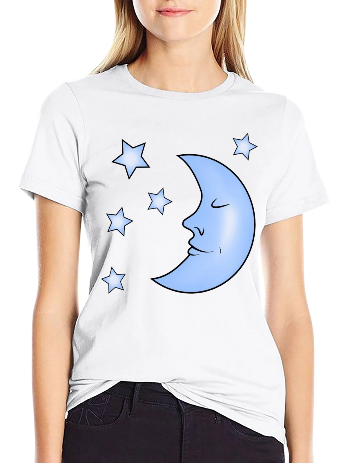 Dreamy Moon & Stars Graphic Tee - Black
