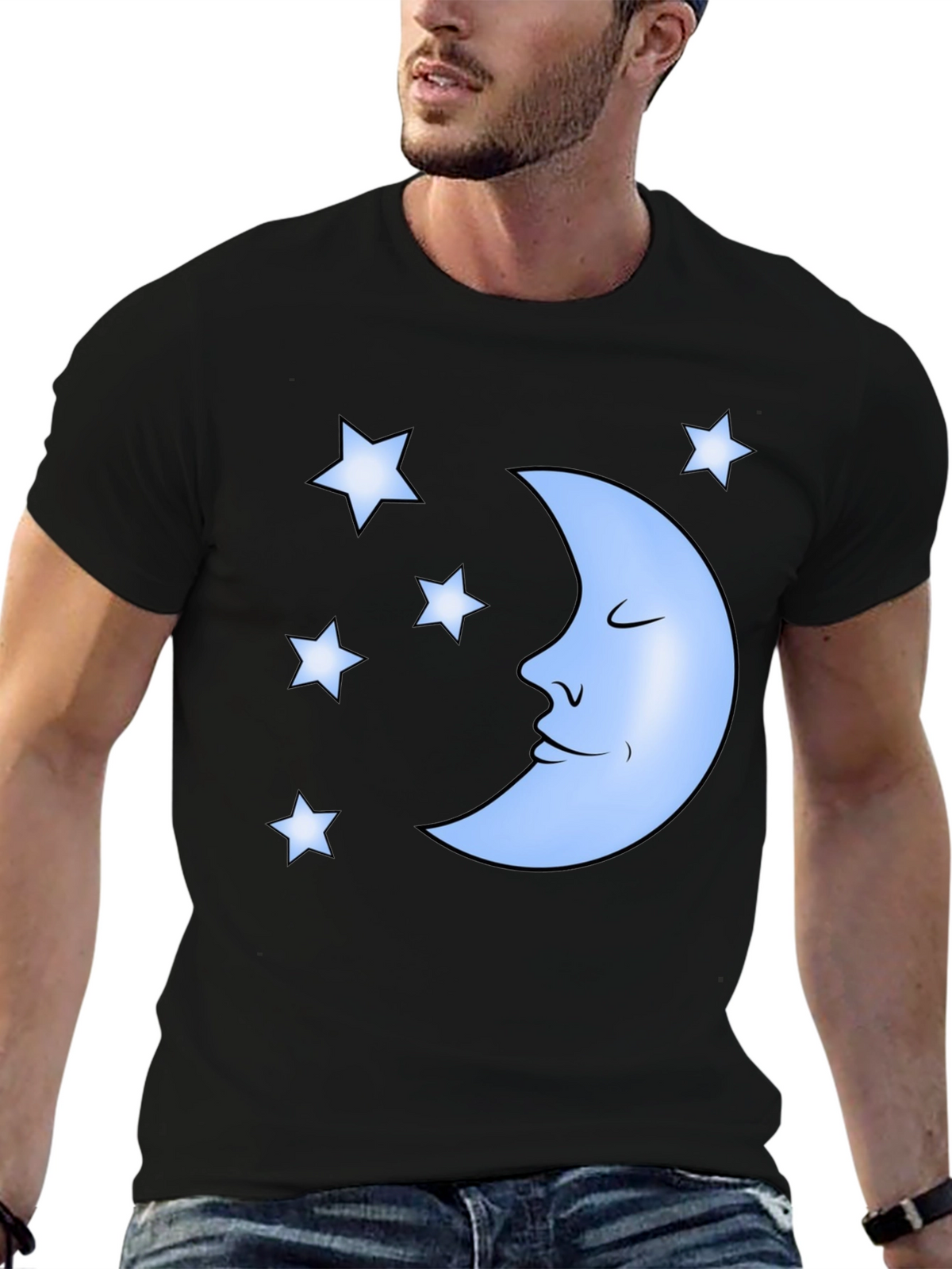 Dreamy Moon & Stars Graphic Tee - Black