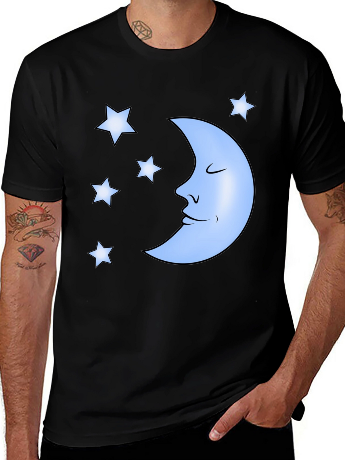 Dreamy Moon & Stars Graphic Tee - Black