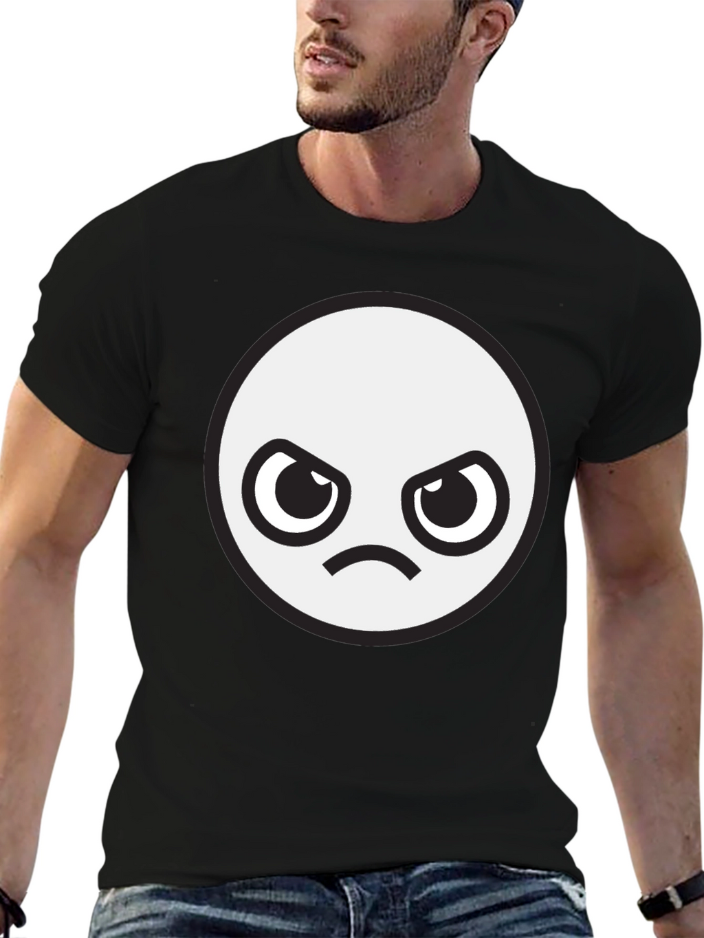 Angry Face Graphic Black T-Shirt
