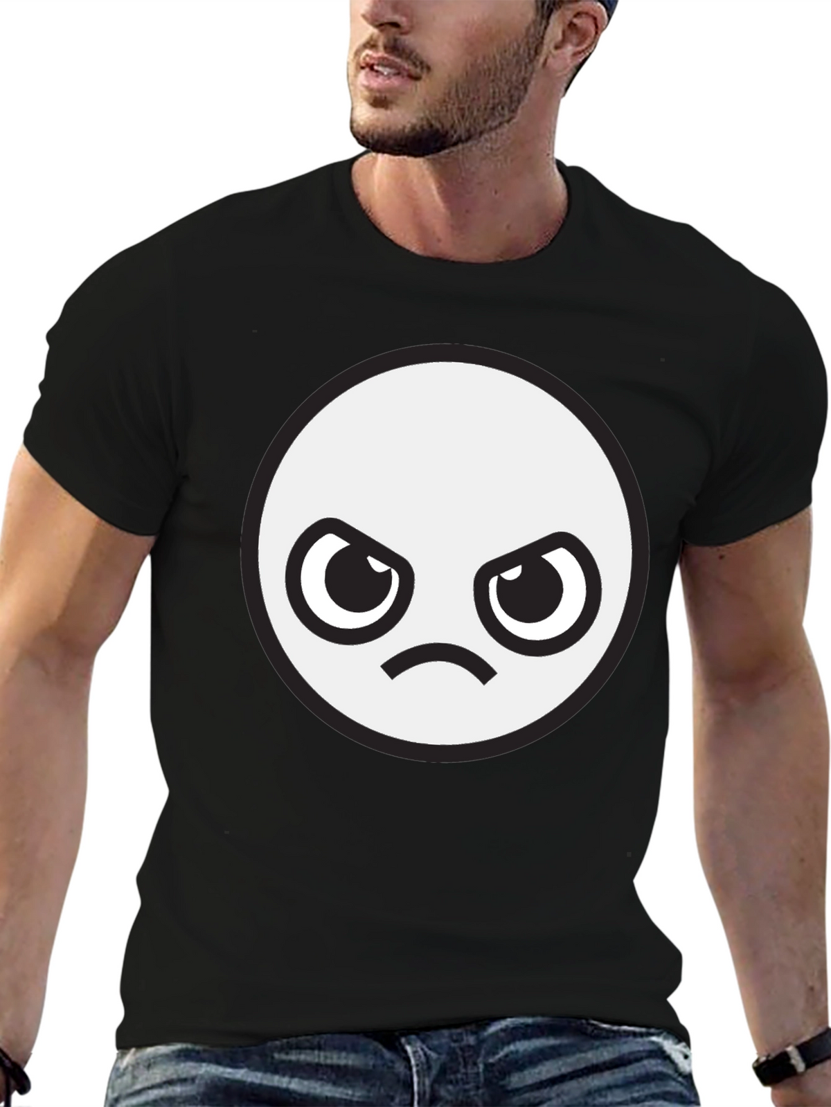 Angry Face Graphic Black T-Shirt