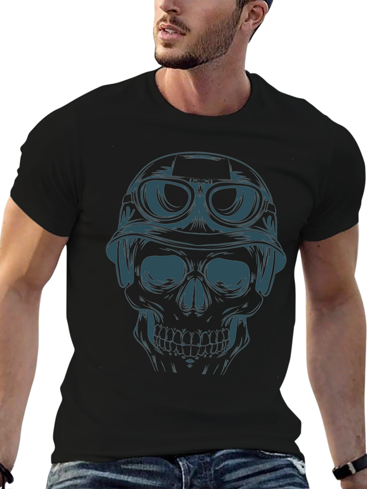 Skull Rider Graphic Tee - Black Cotton T-Shirt