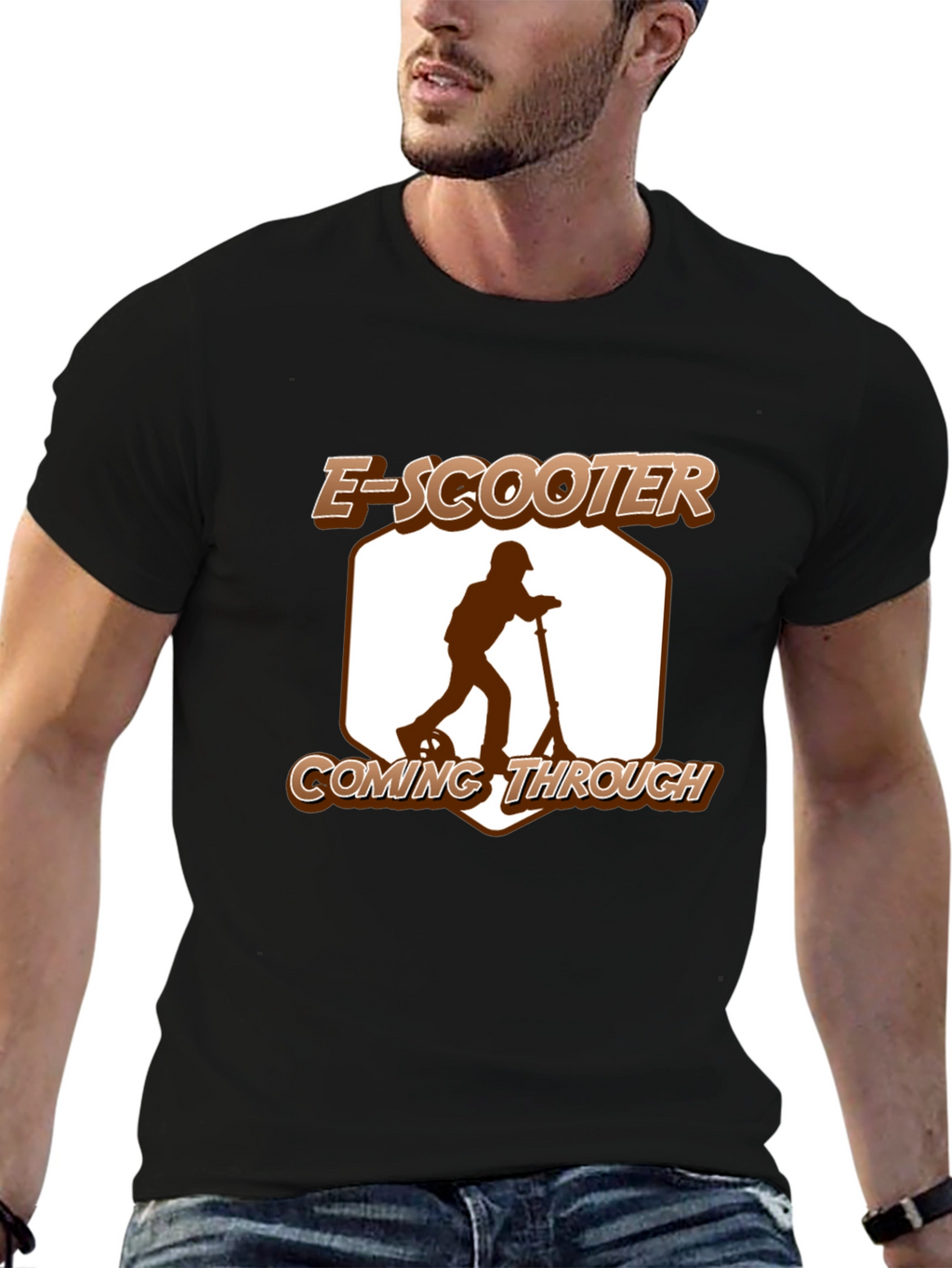 E-Scooter Coming Through Graphic Tee - Black