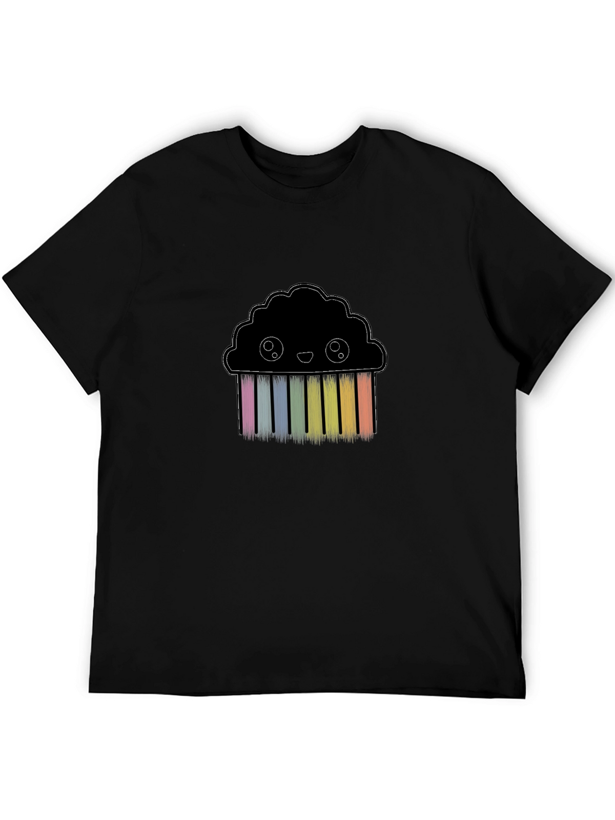 Cute Rainbow Cloud Graphic Black T-Shirt