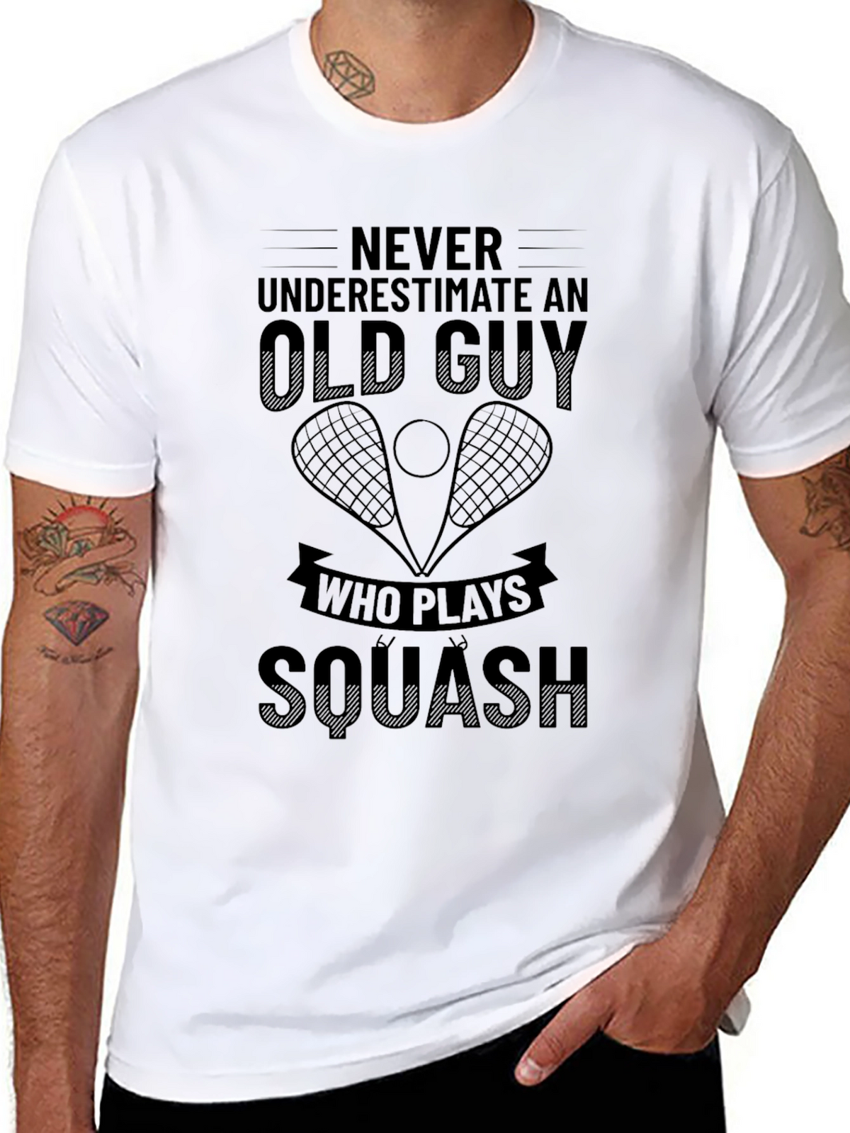 Old Guy Squash Player Black T-Shirt