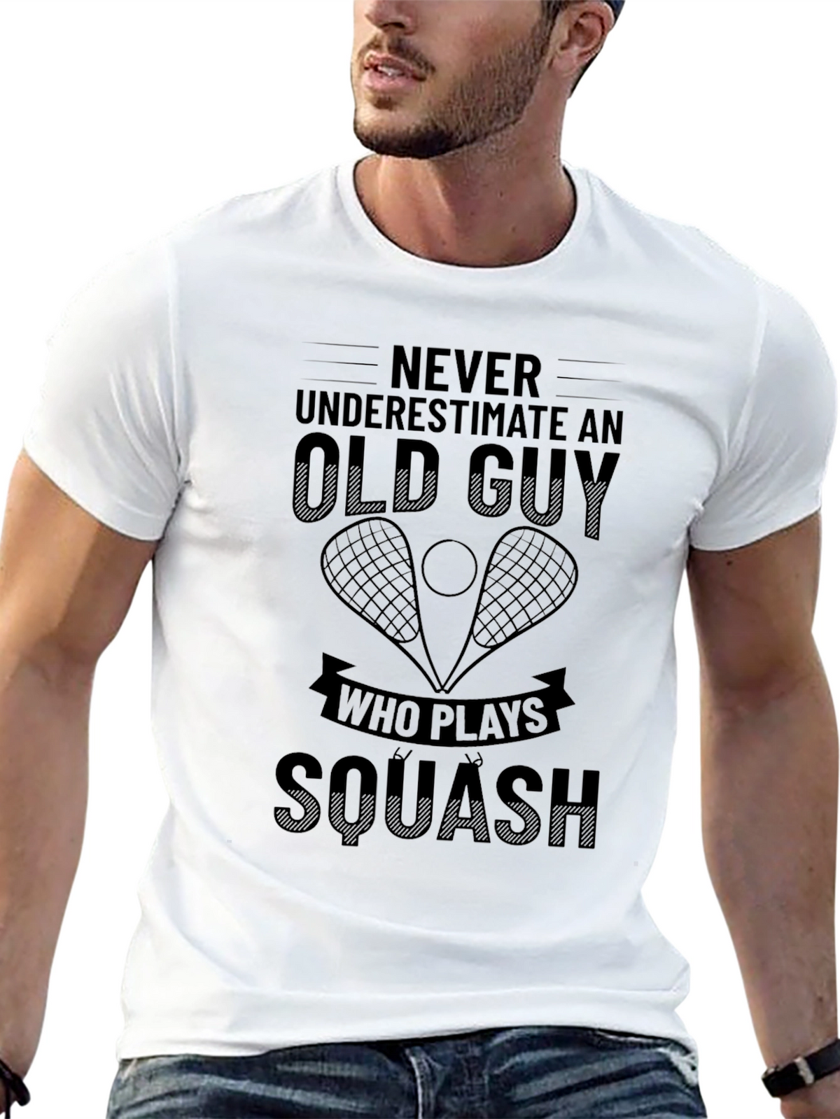 Old Guy Squash Player Black T-Shirt