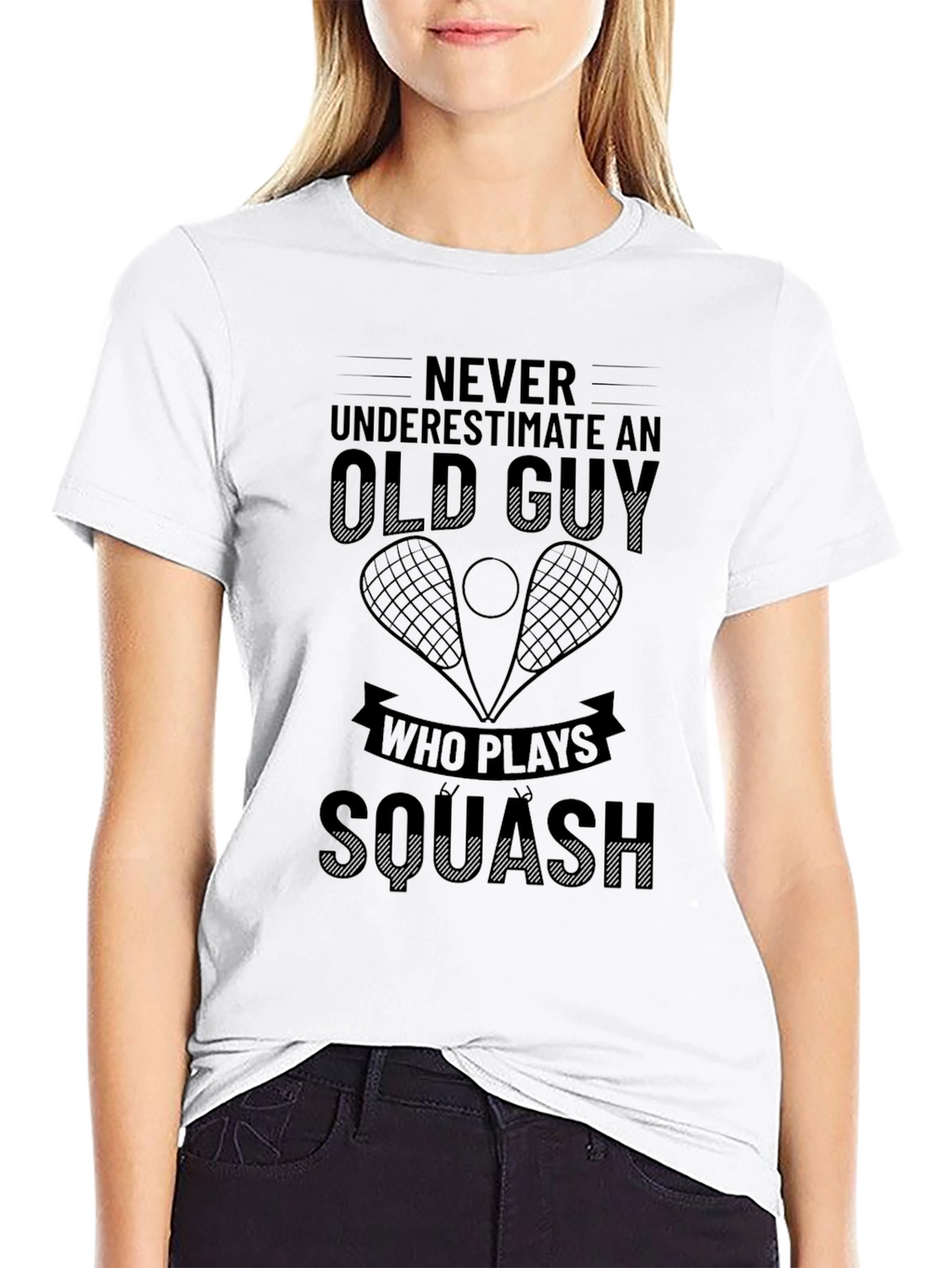 Old Guy Squash Player Black T-Shirt