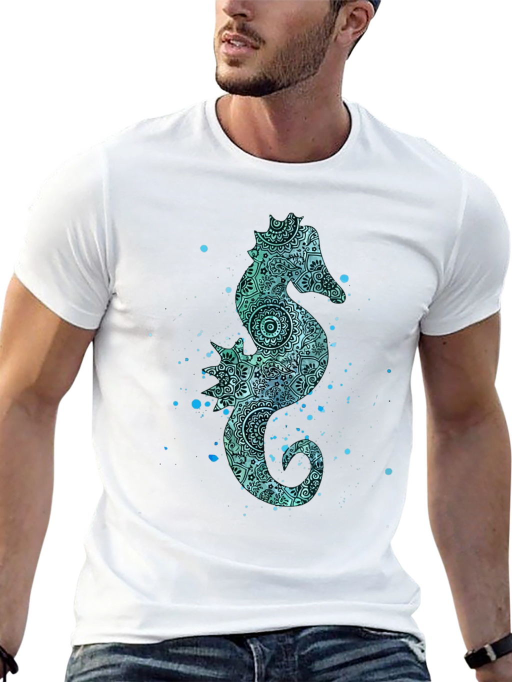 Seahorse Graphic Tee - Mens Black Cotton T-Shirt