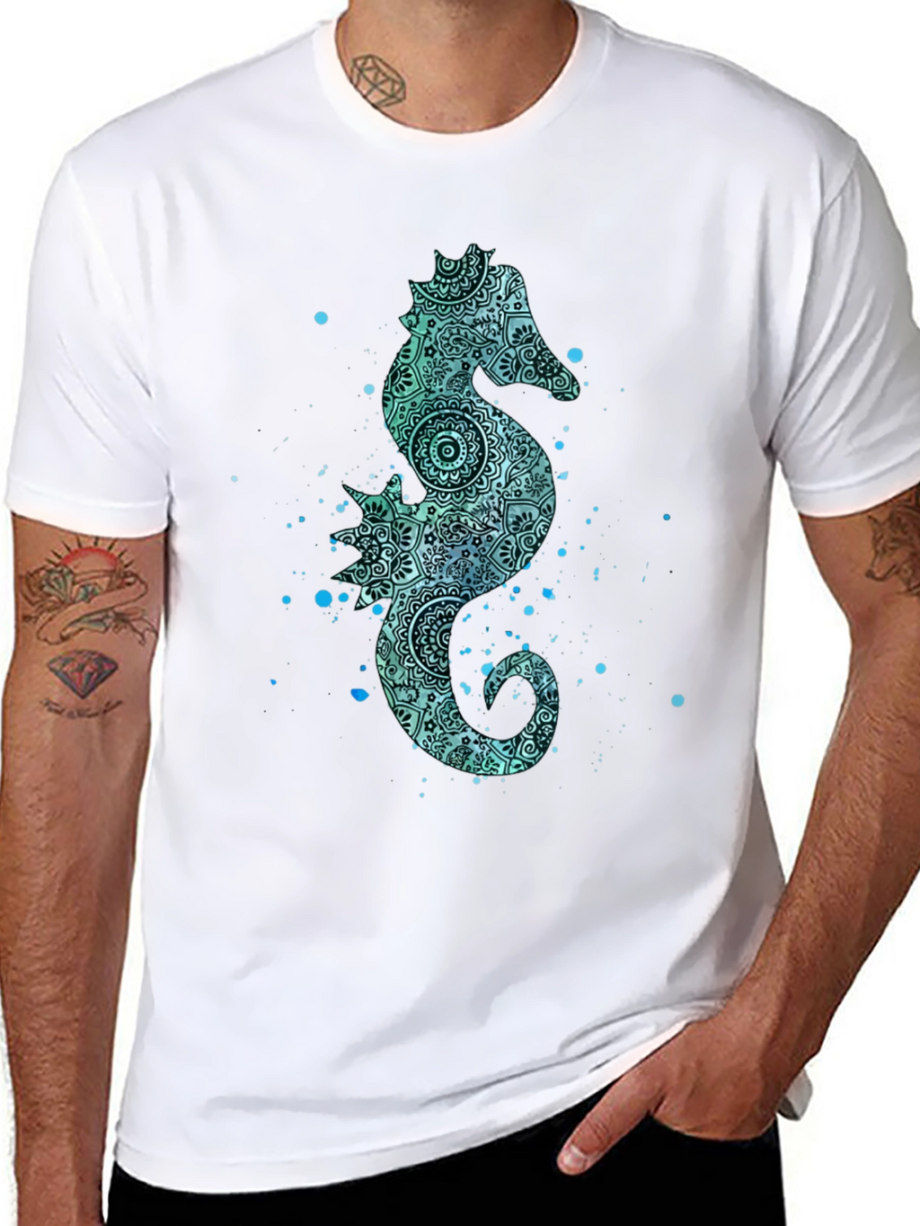 Seahorse Graphic Tee - Mens Black Cotton T-Shirt